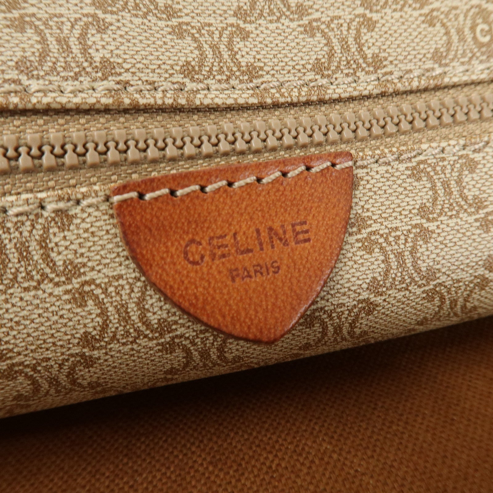 CELINE Macadam PVC Leather Tote Bag Shoulder Bag Beige Brown Used