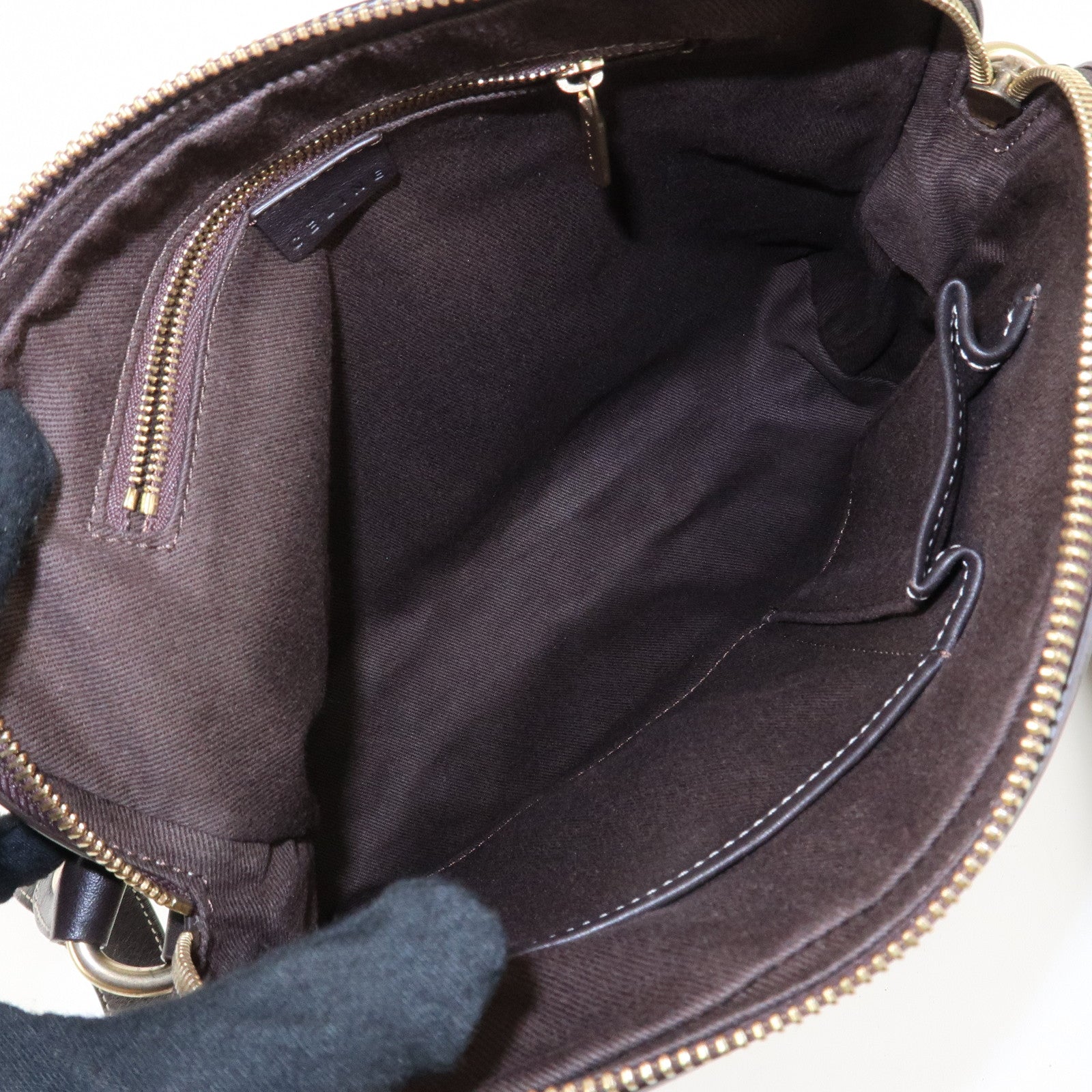 CELINE Macadam Canvas Leather Shoulder Crossbody Bag Beige Brown Used