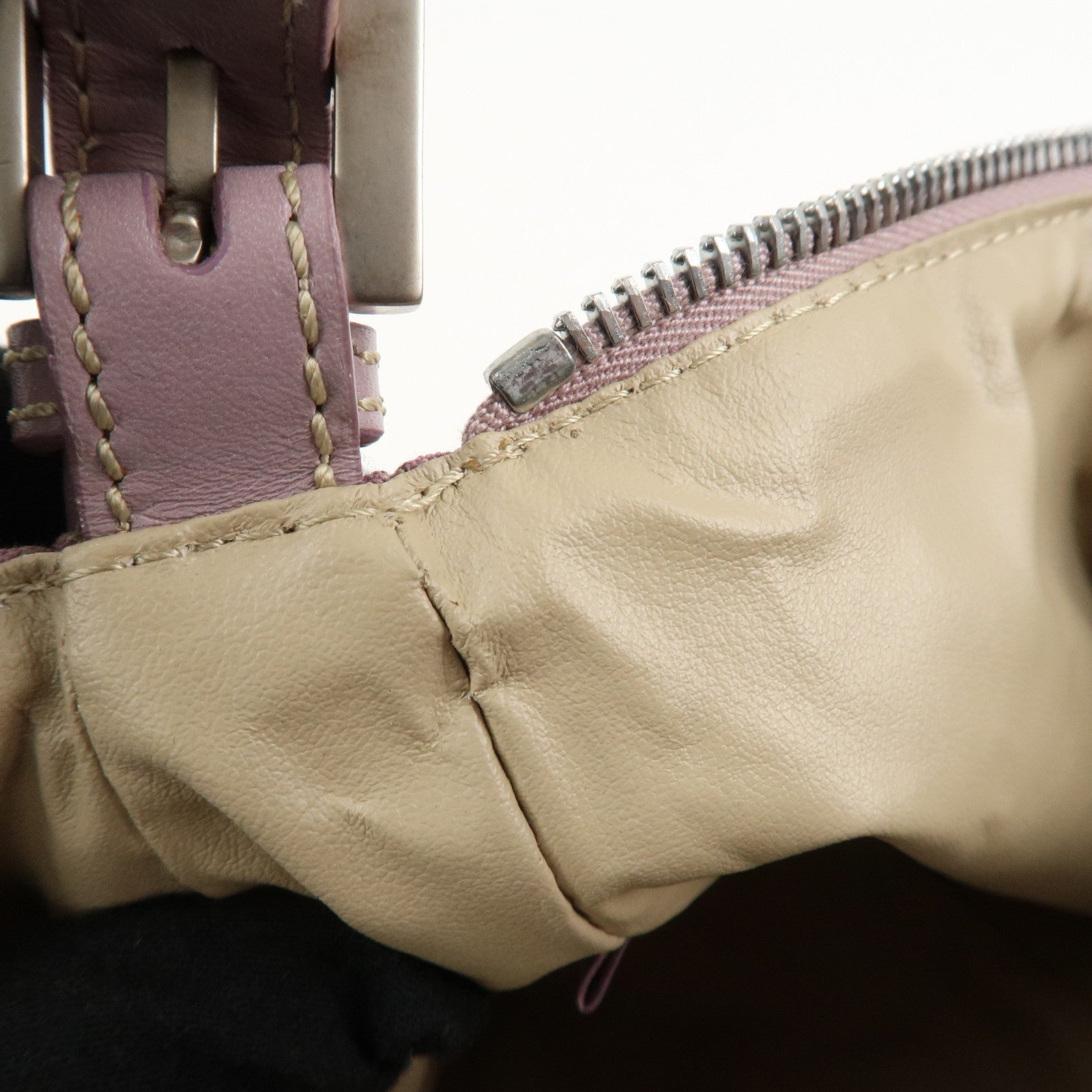 Auth FENDI Zucchino Canvas Leather Hand Bag Pouch Purple Beige 8N0005 Used F/S Used