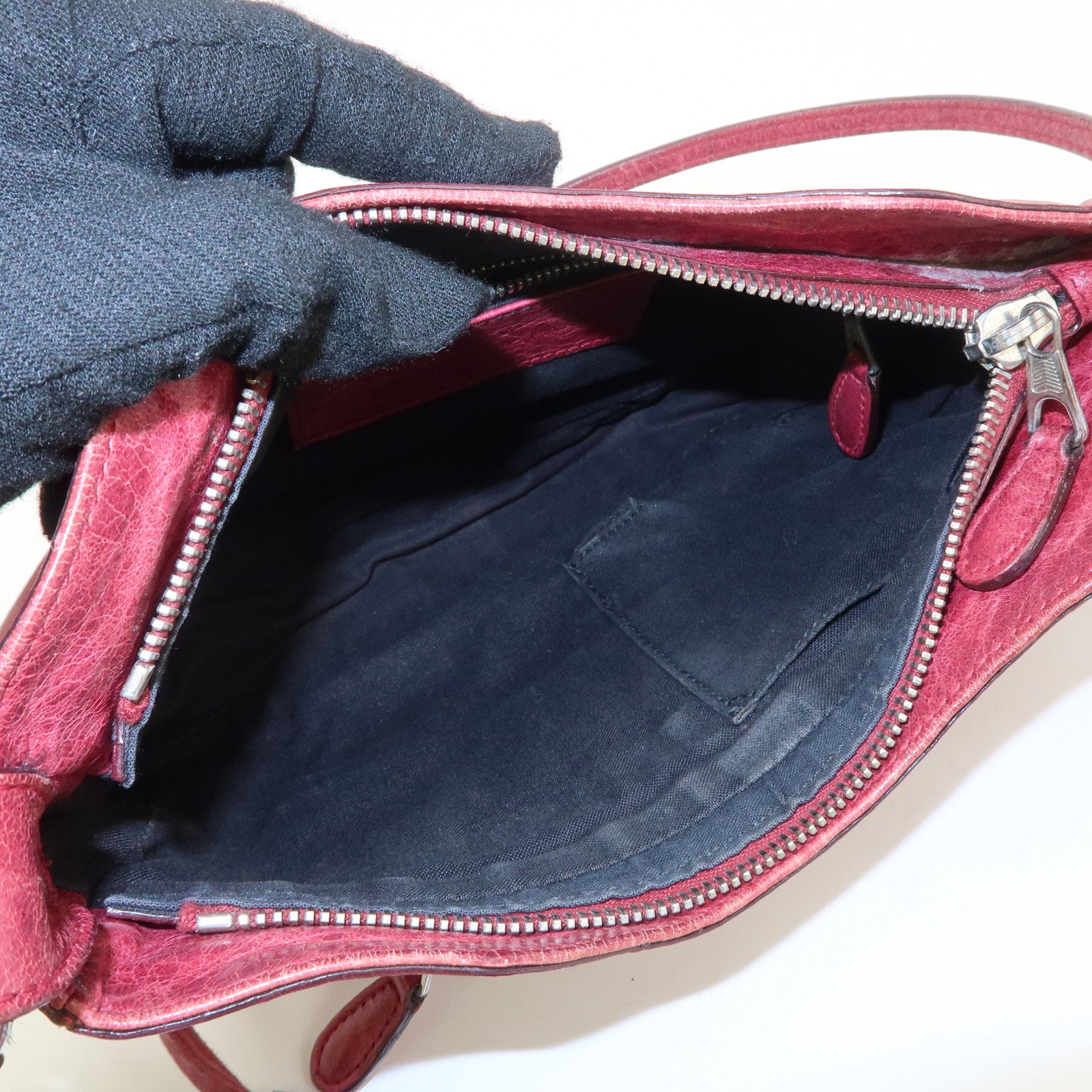 BALENCIAGA The Giant Hip Leather Shoulder Bag Hand Bag Wine Used