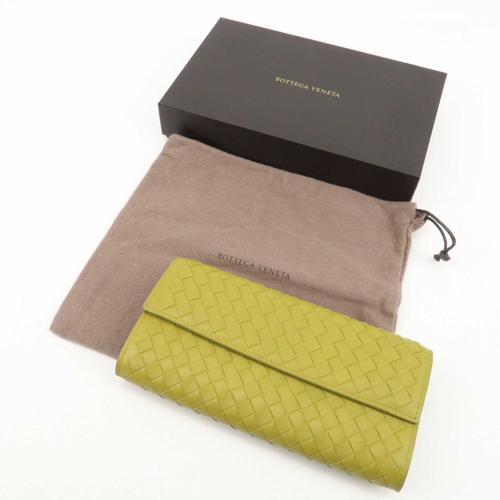 BOTTEGA VENETA Intrecciato Leather Bi-fold Long Wallet Yellow Used