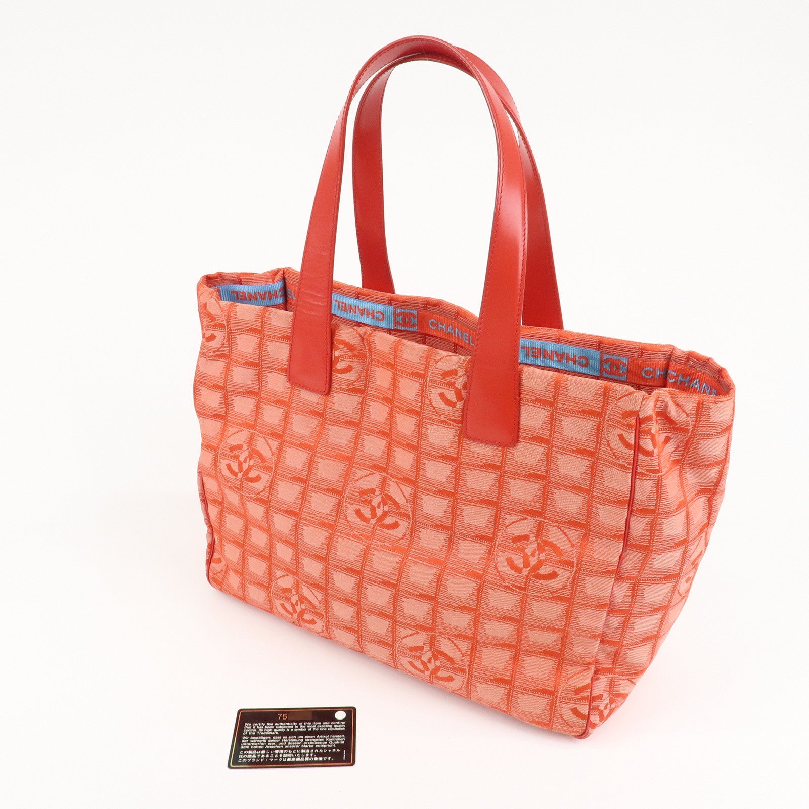 CHANEL New Travel Line Nylon Jacquard Leather Tote Bag Red A15991 Used