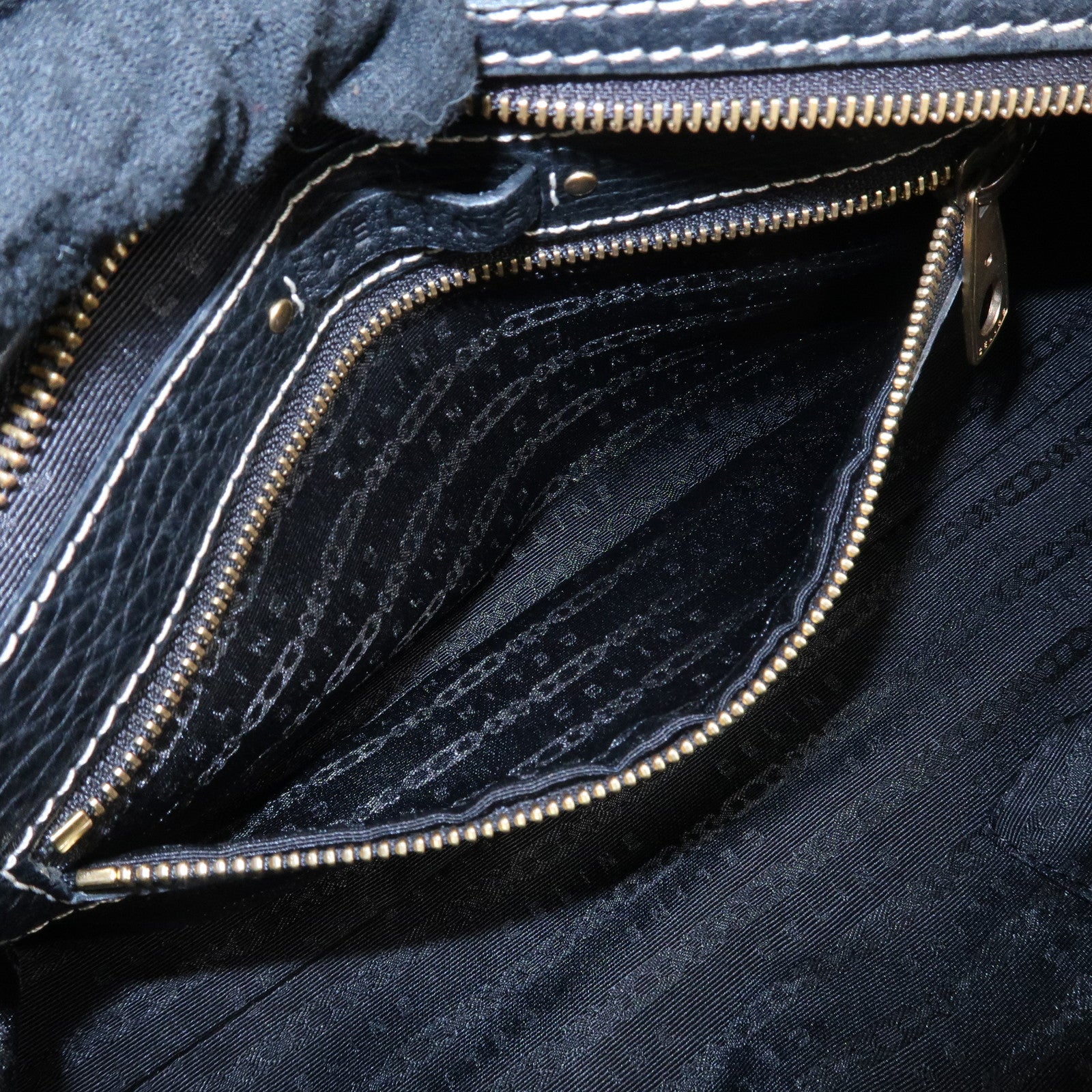 CELINE Leather Macadam Engraved Boston Bag Shoulder Bag Black Used