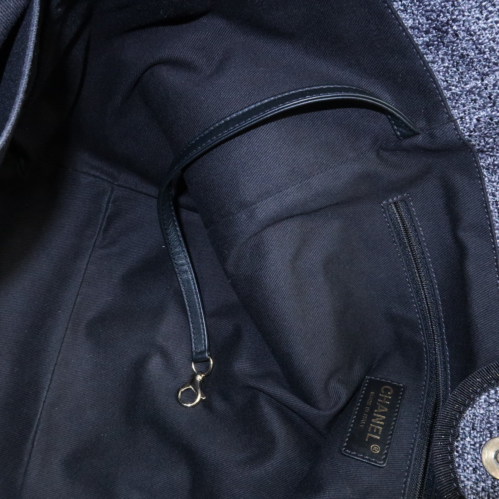 CHANEL Deauville Raffia Leather Chain Tote Bag GM A66941 Navy Used