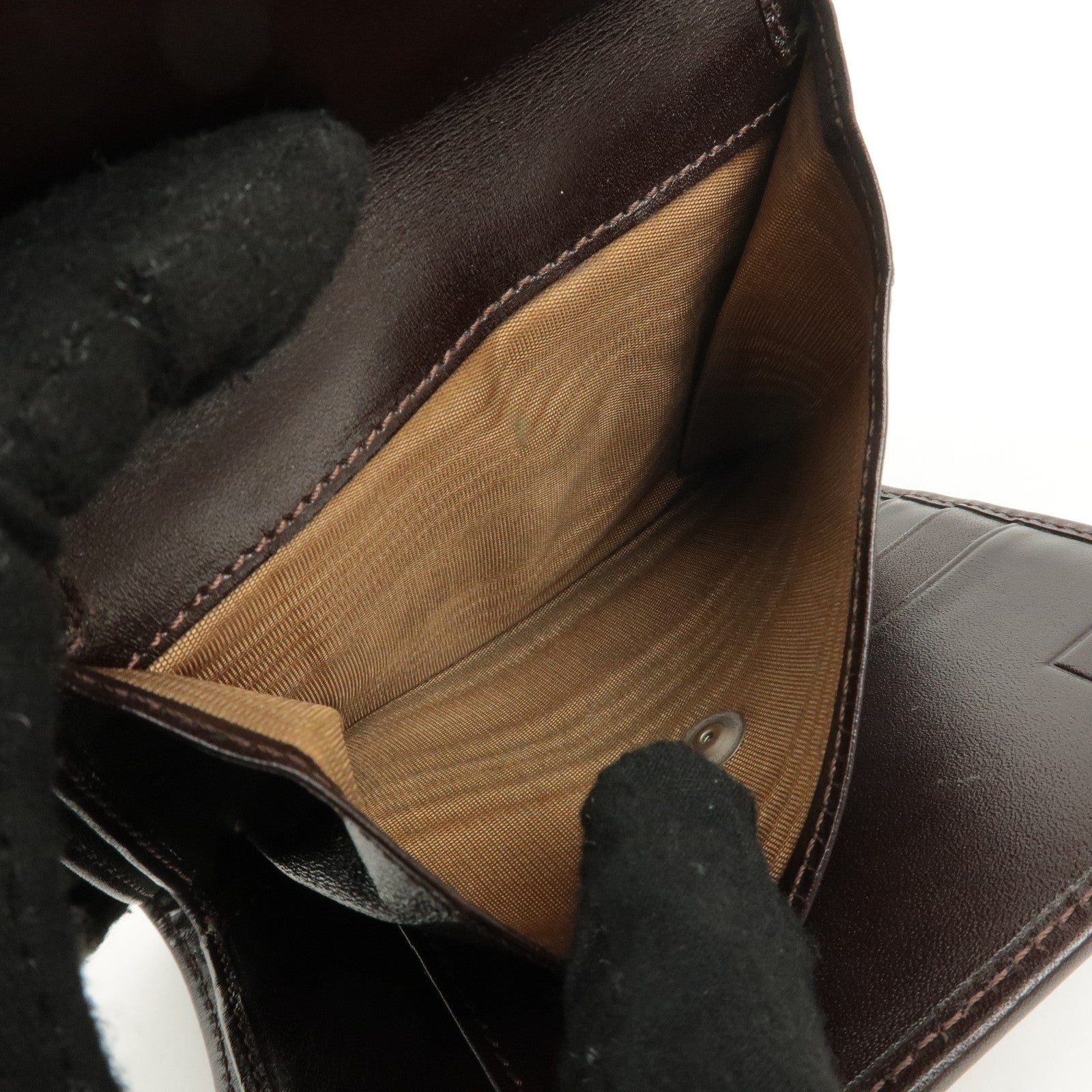 FENDI Zucca Canvas Leather Hook Tri-fold Wallet Brown 30729 Used