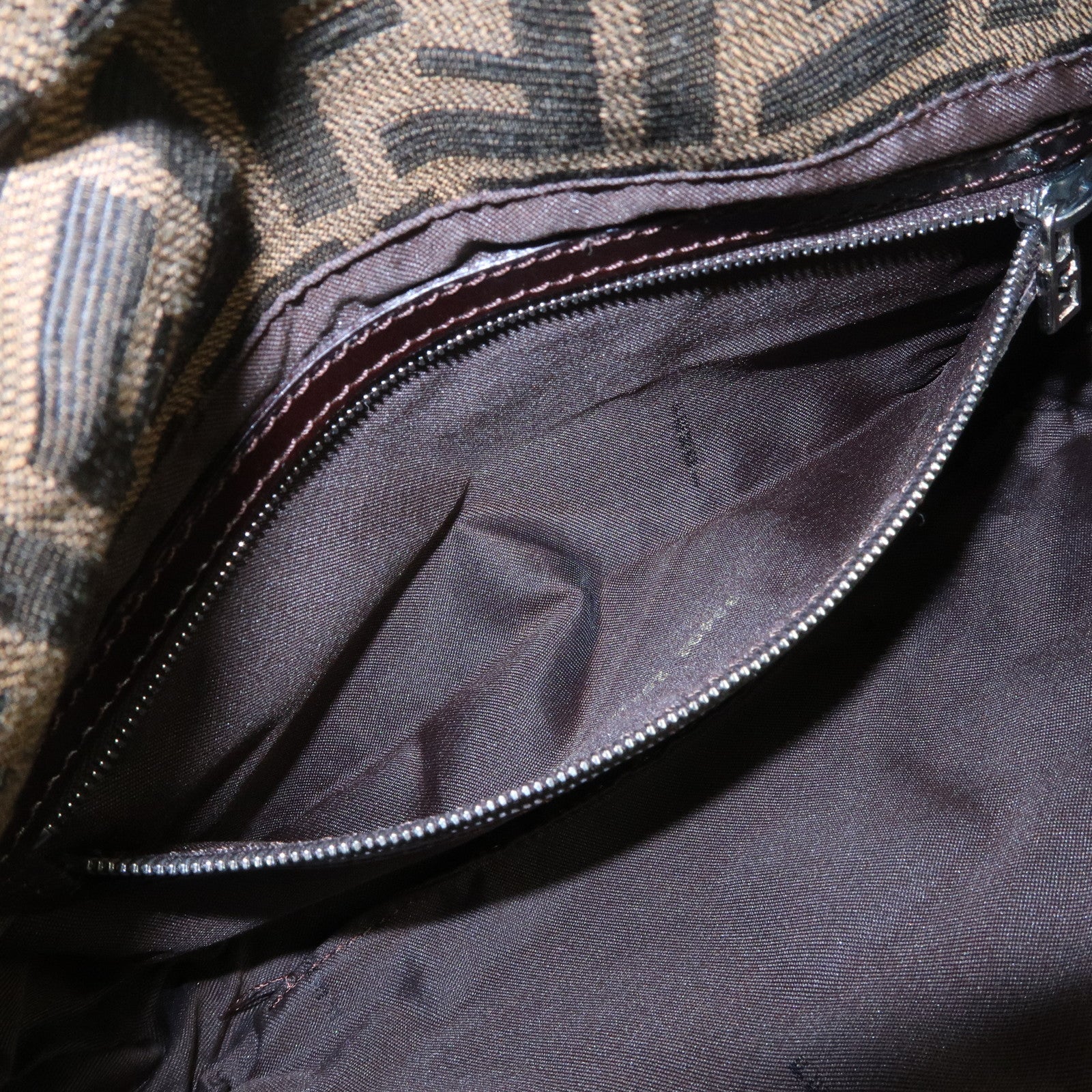 FENDI Mamma Bagguette Zucca Canvas Leather Shoulder Bag 26424 Used