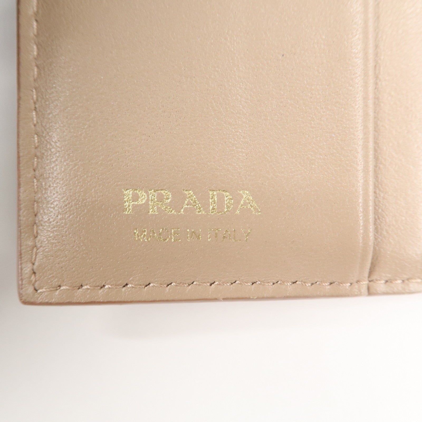 PRADA Saffiano Leather Trifold Compact Wallet Beige 1MH176 Used