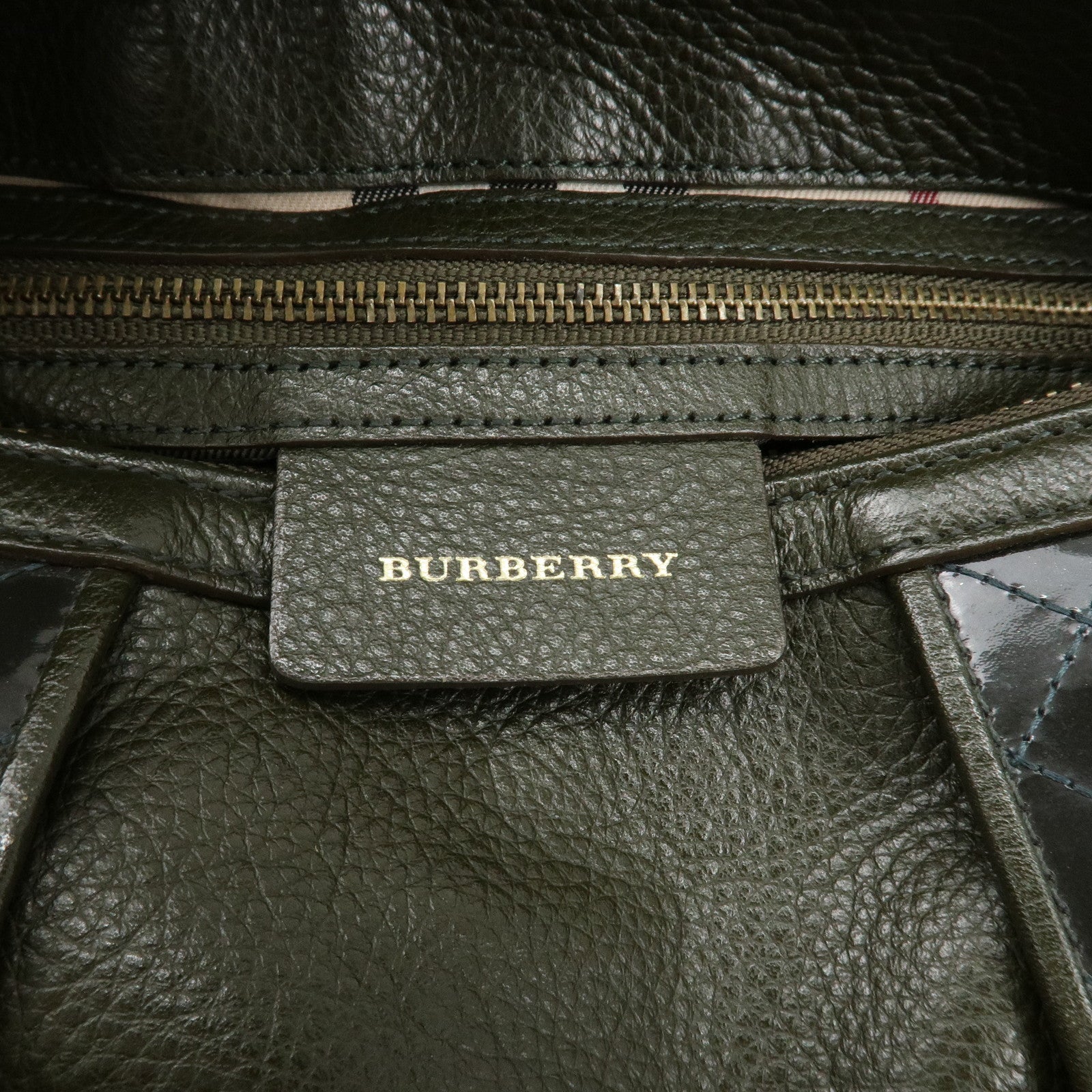 BURBERRY Leather Shoulder Bag Hand Bag Khaki Used