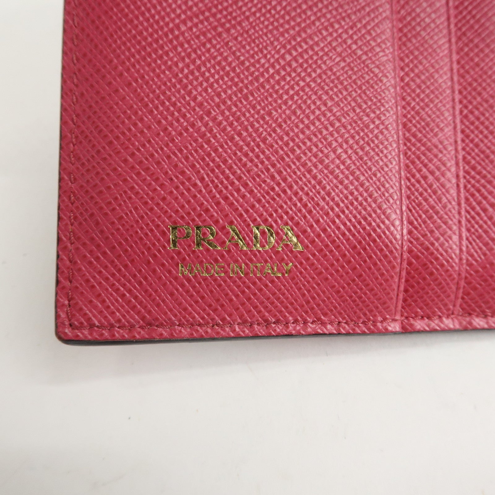 PRADA Logo Saffiano Leather Heart Print Bi-fold Wallet 1MV204 Used
