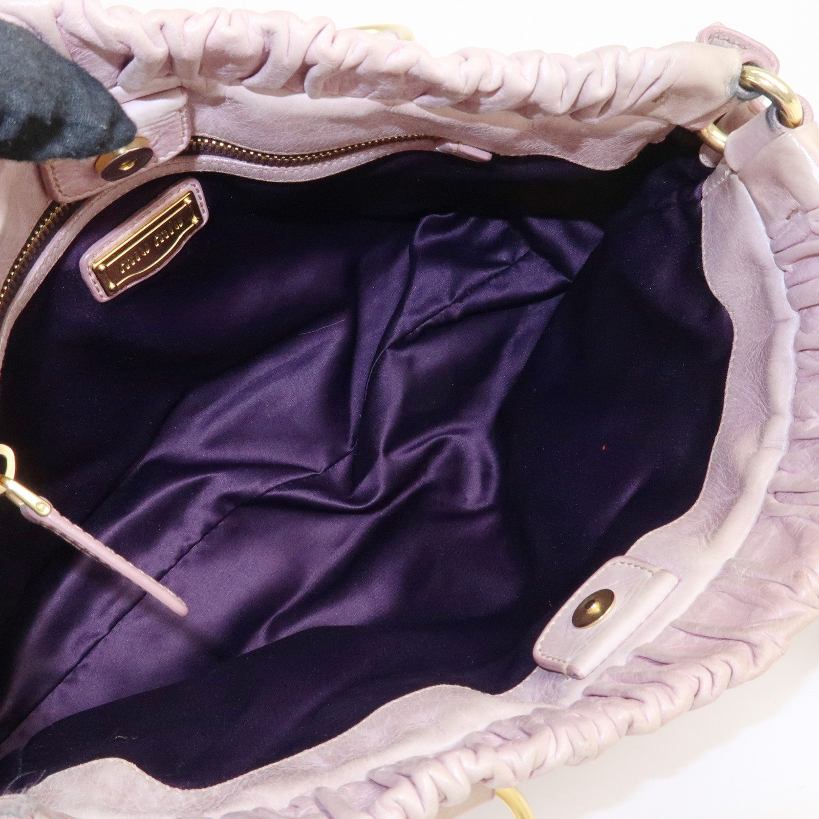 MIU MIU Logo Leather 2WAY Bag Shoulder Bag Hand Bag Pink Used