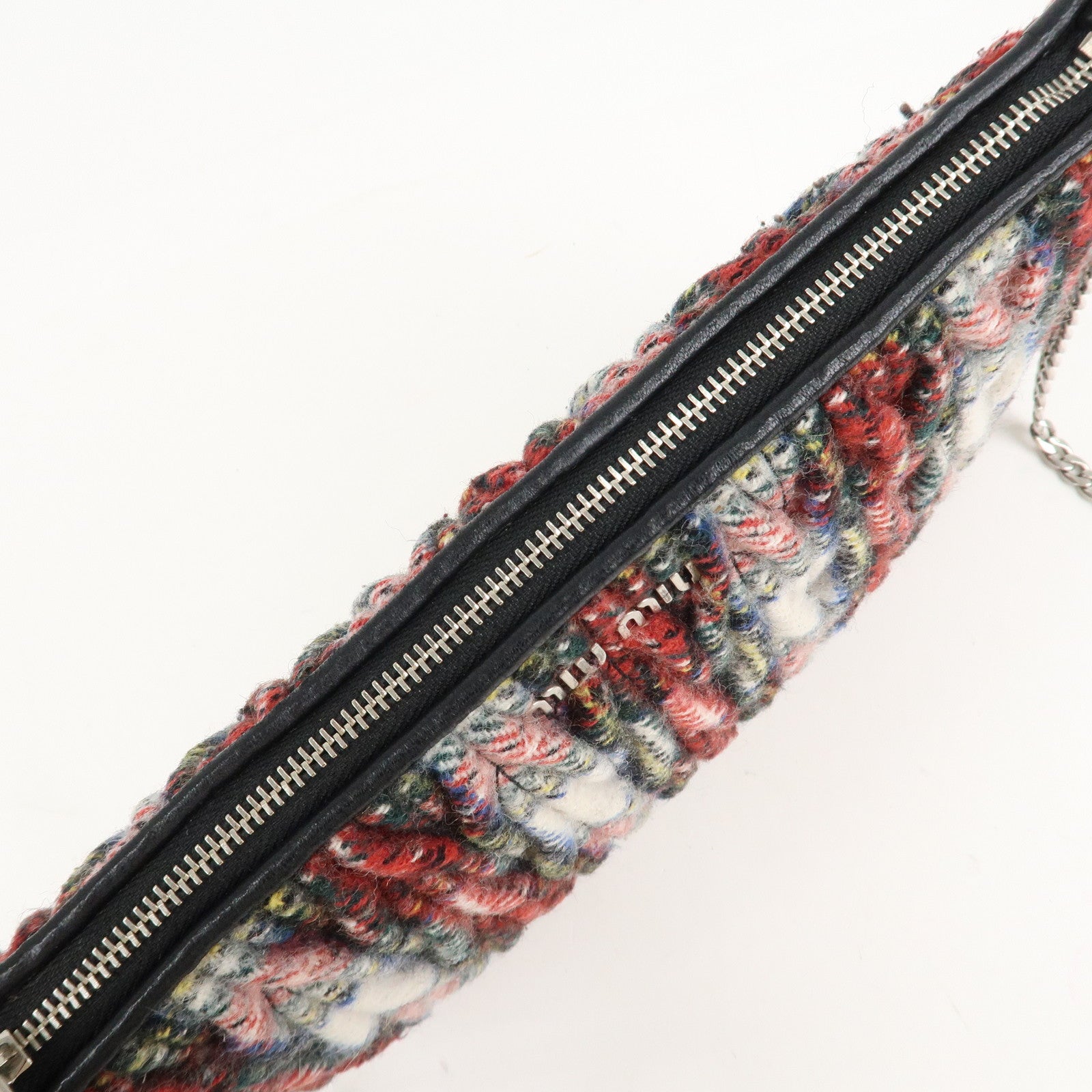 MIU MIU Matelasse Wool Leather Chain Shoulder Bag Red Used