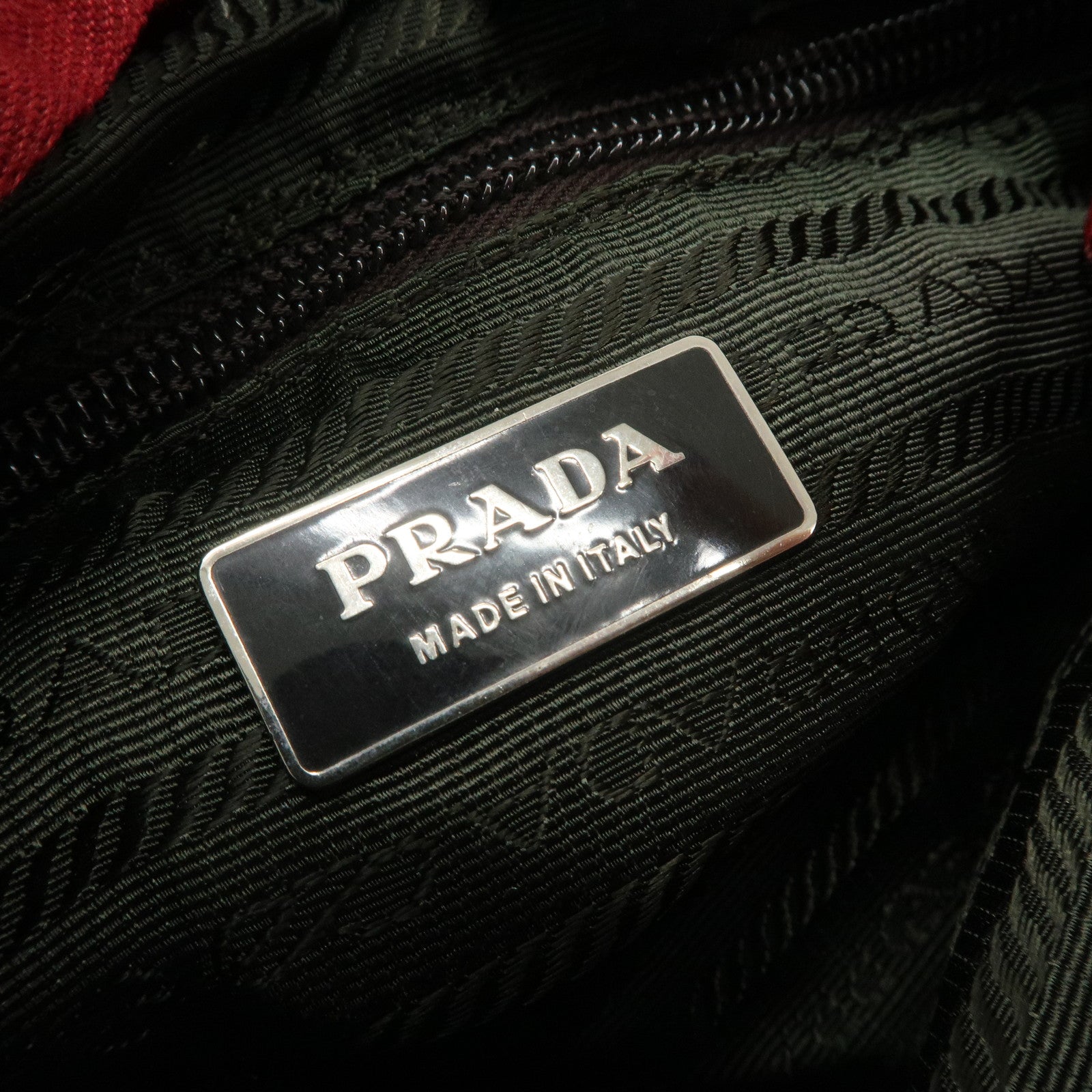 PRADA Logo Tweed Leather Hand Bag Beige Red Used
