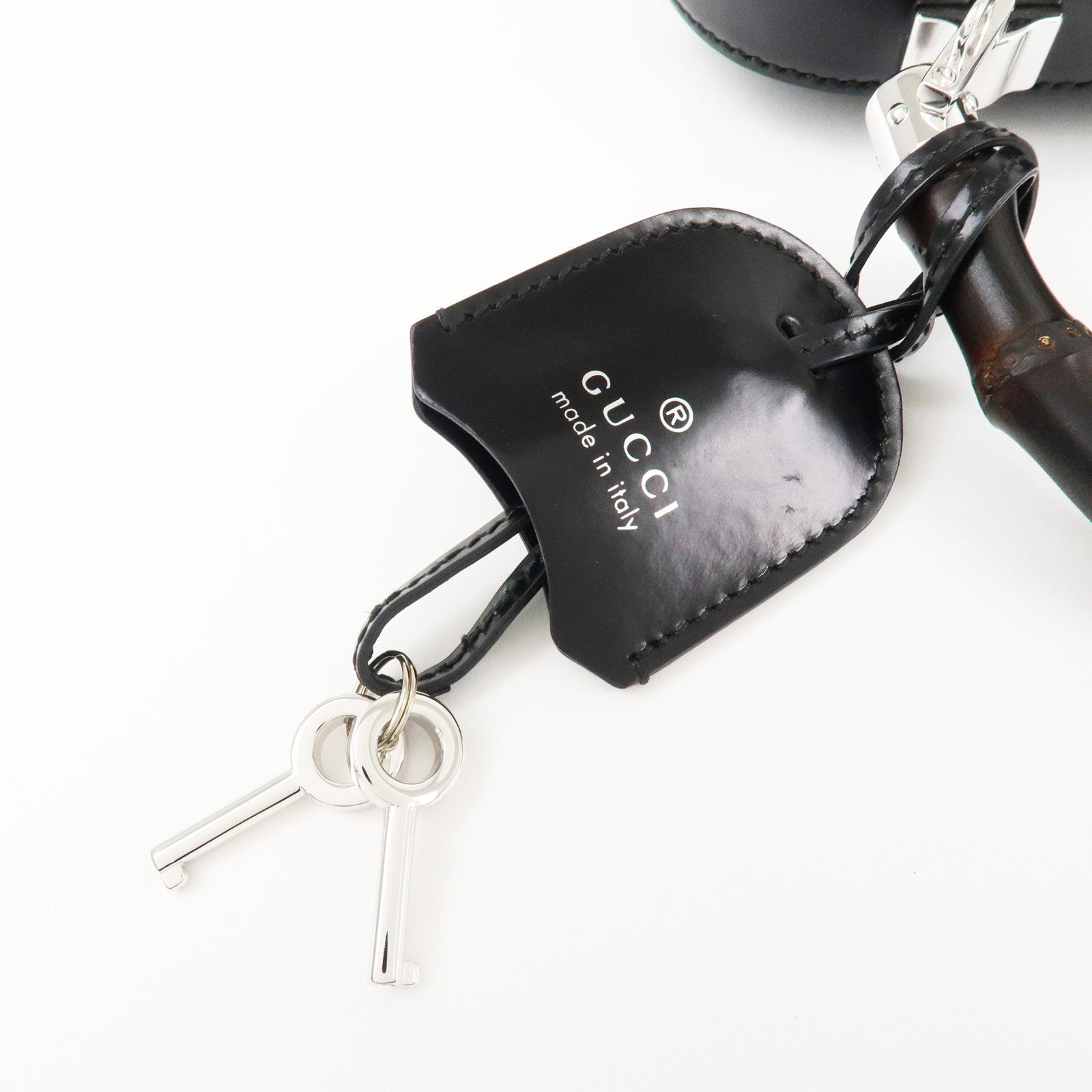 GUCCI Bamboo Leather 2Way Bag Hand Bag Black Handbag 353522 Used