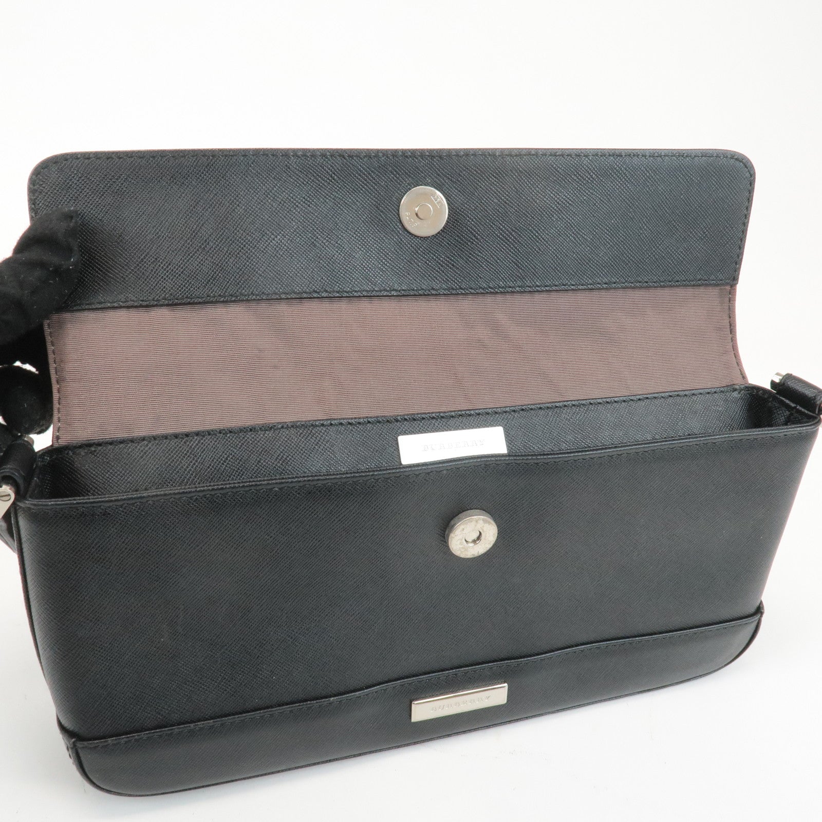 BURBERRY Leather Shoulder Bag Hand Bag Black Silver Hardware Used