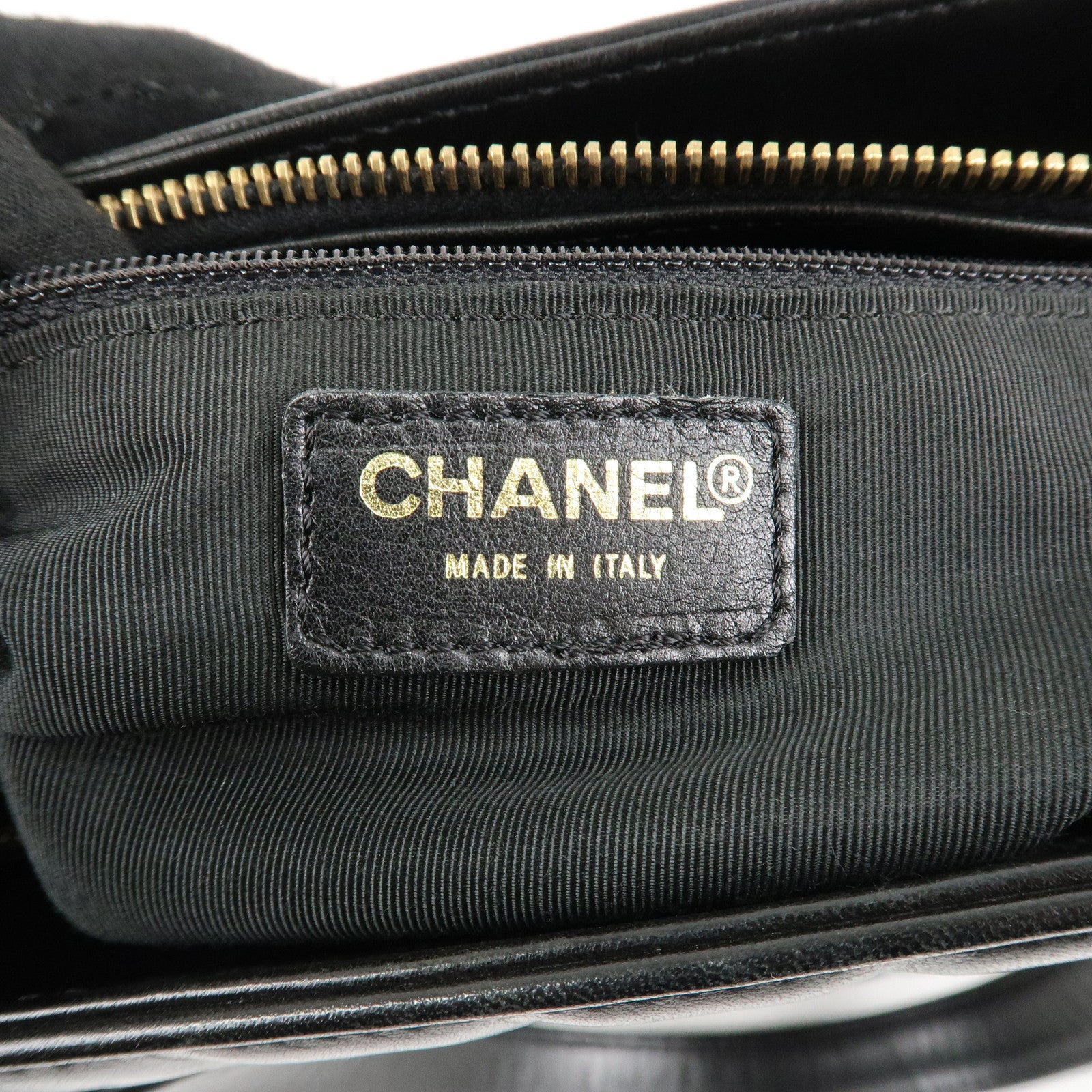 CHANEL Chocolate Bar Lamb Skin COCO Mark Tote Bag Hand Bag A17809 Used