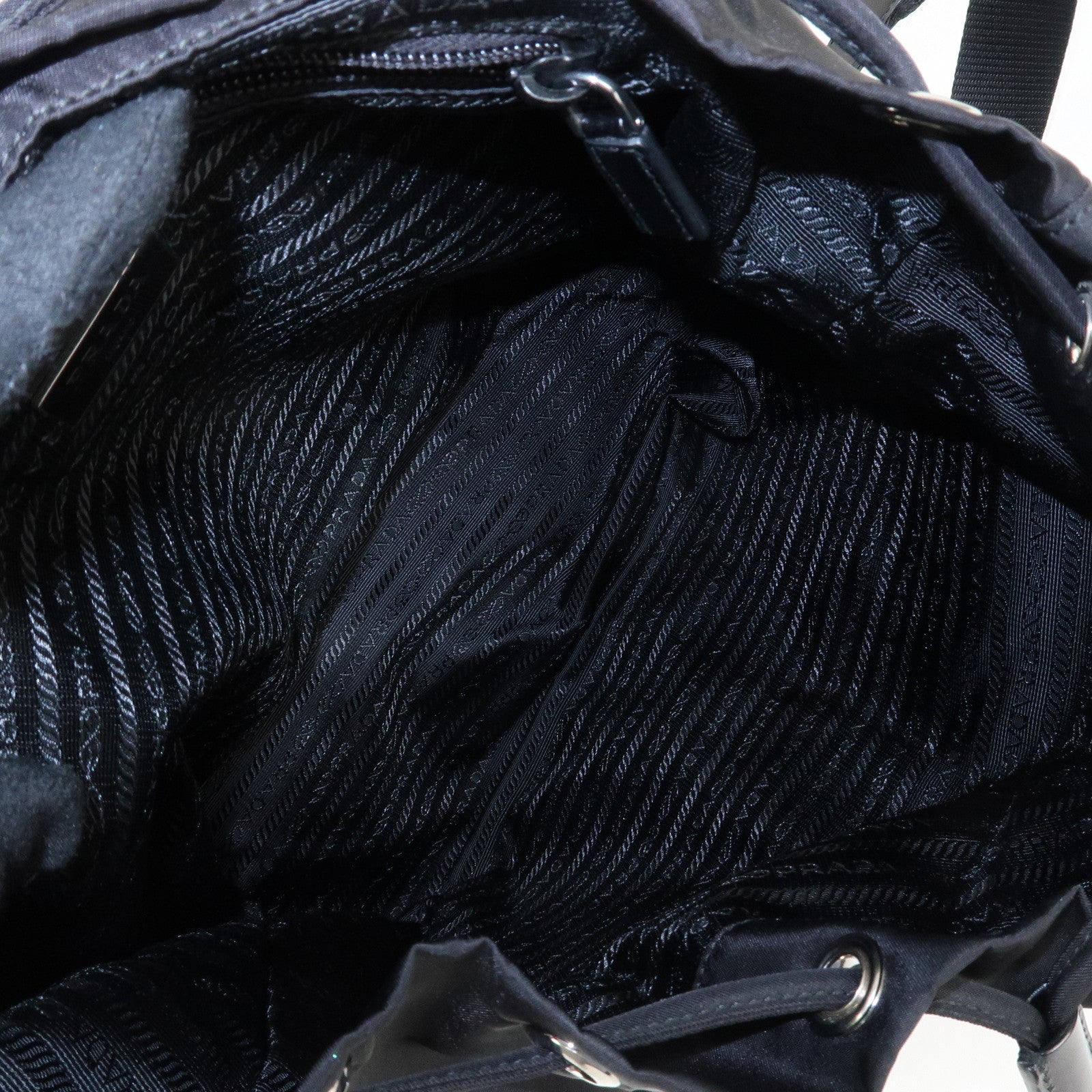 PRADA Logo Nylon Leather Back Pack Ruck Sack NERO Black BZ2811 Used