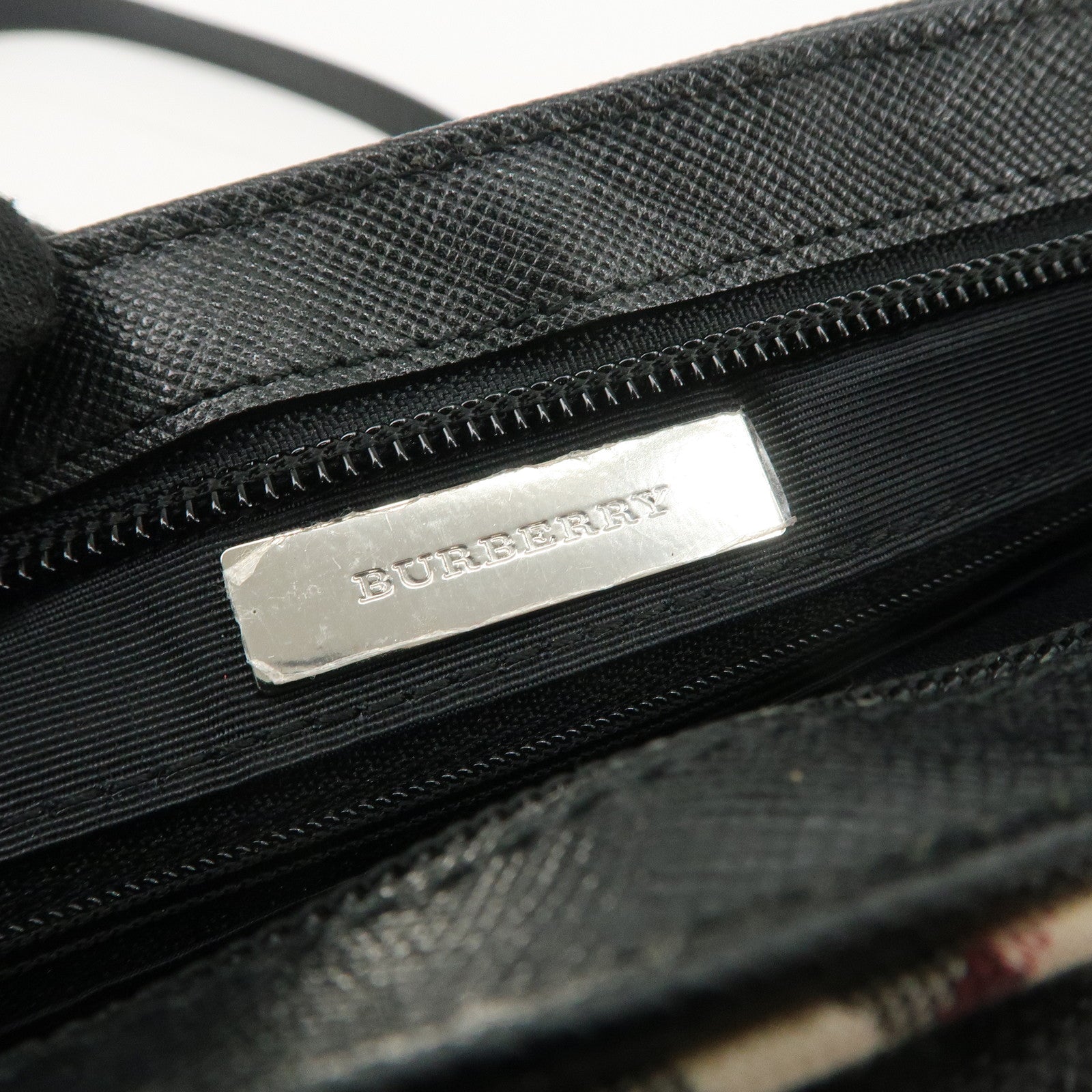 BURBERRY Canvas Leather Nova Plaid Shoulder Bag Beige Black Used