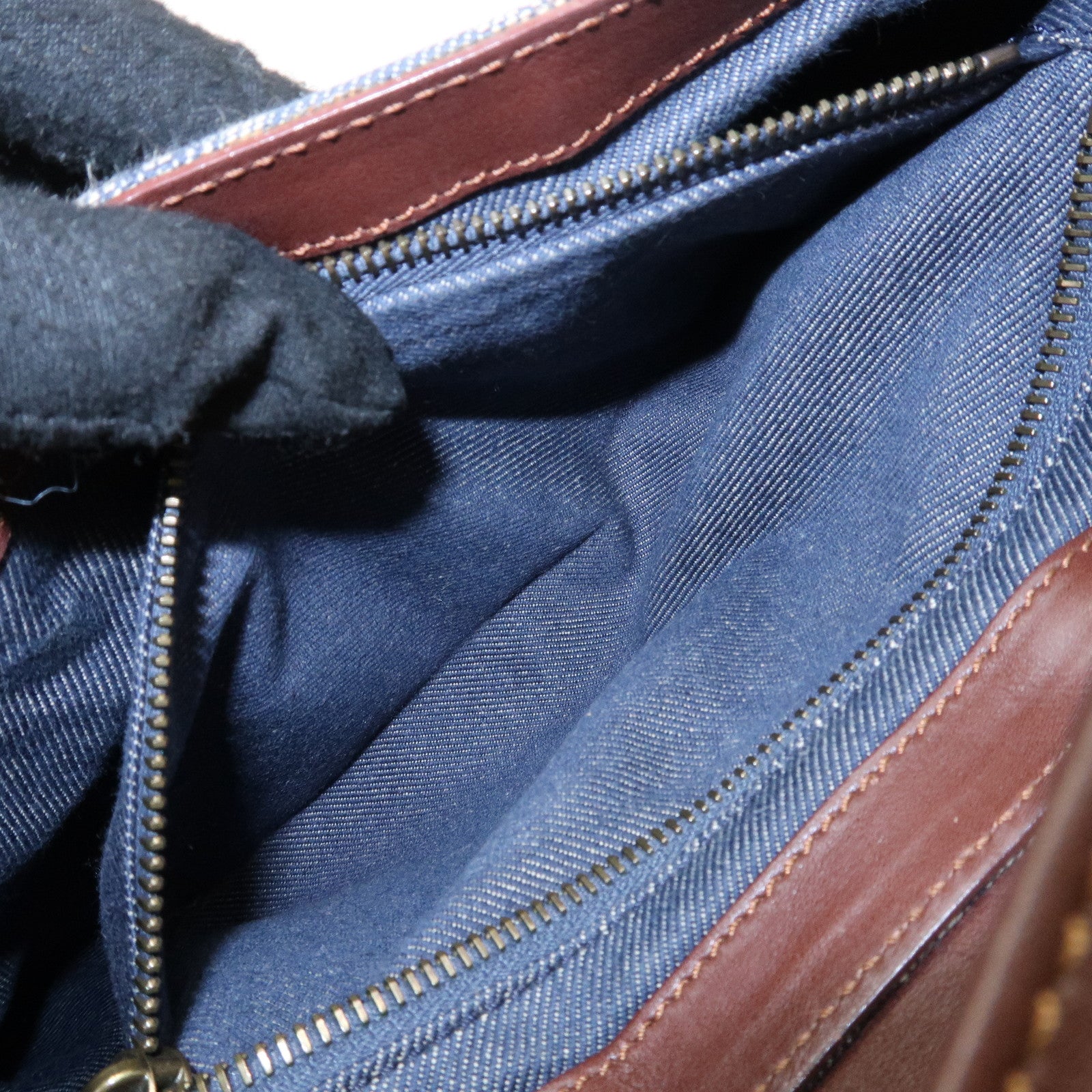 CELINE Macadam Denim Leather Shoulder Bag Blue Brown Used