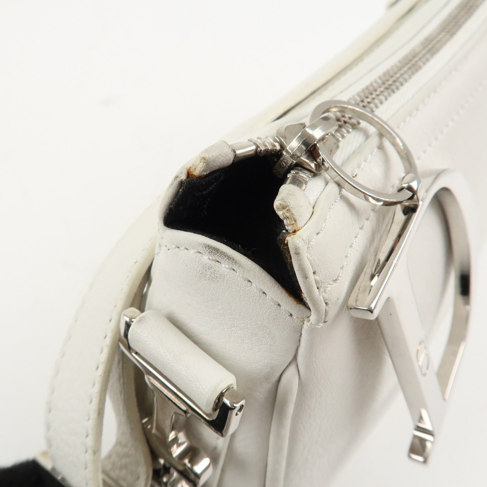 Christian Dior Canvas Leather Logo Charm Hand Bag White Used