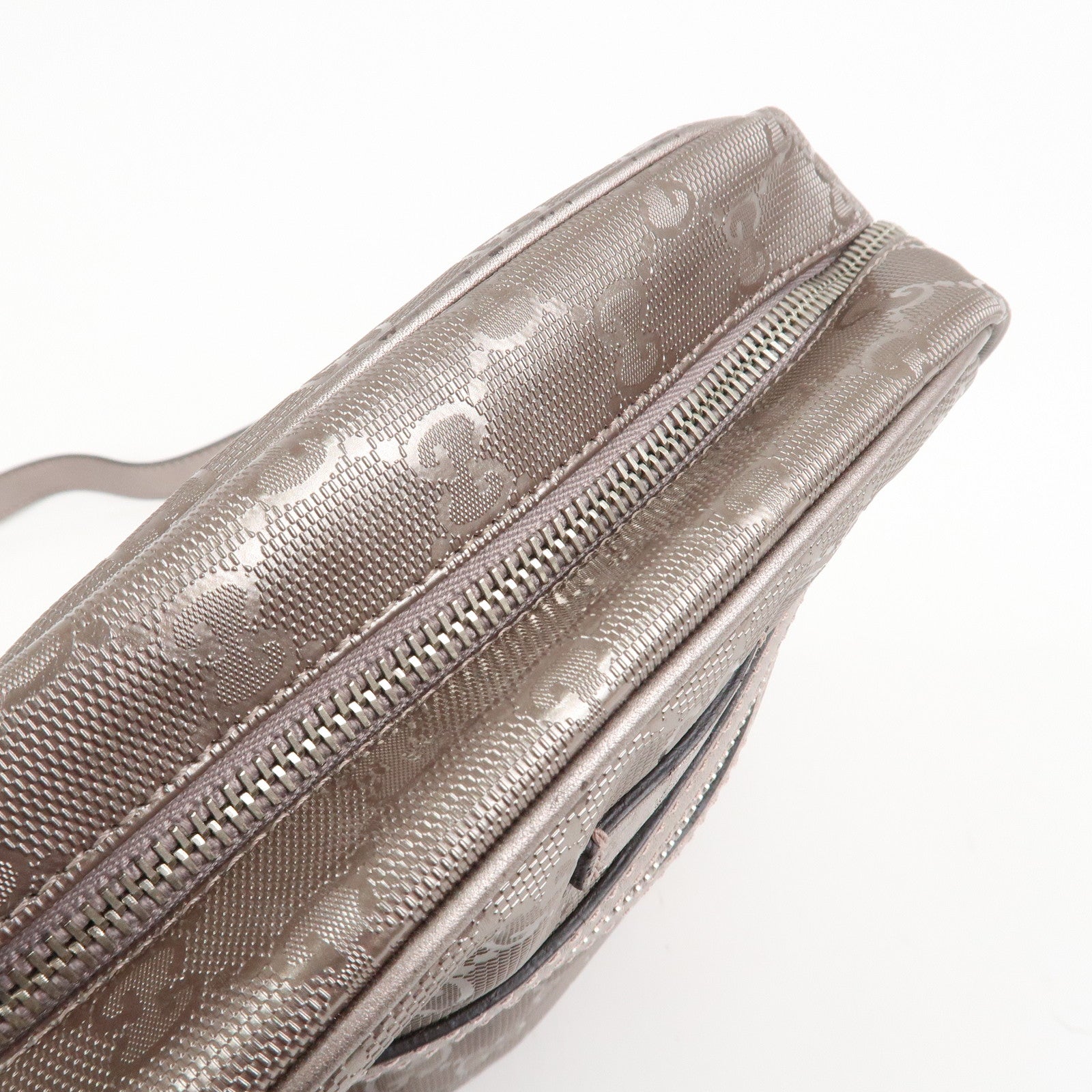 GUCCI GG Imprime PVC Leather Shoulder Bag Metallic Rose gold 233268 Used