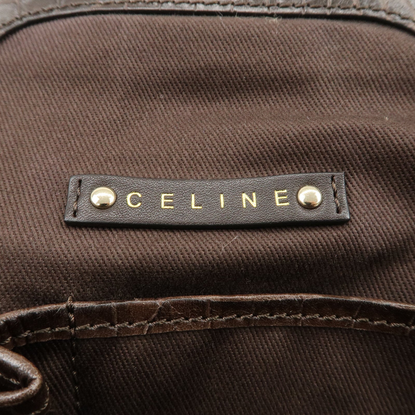 CELINE Macadam Canvas Leather Shoulder Bag Fringe Brown Used