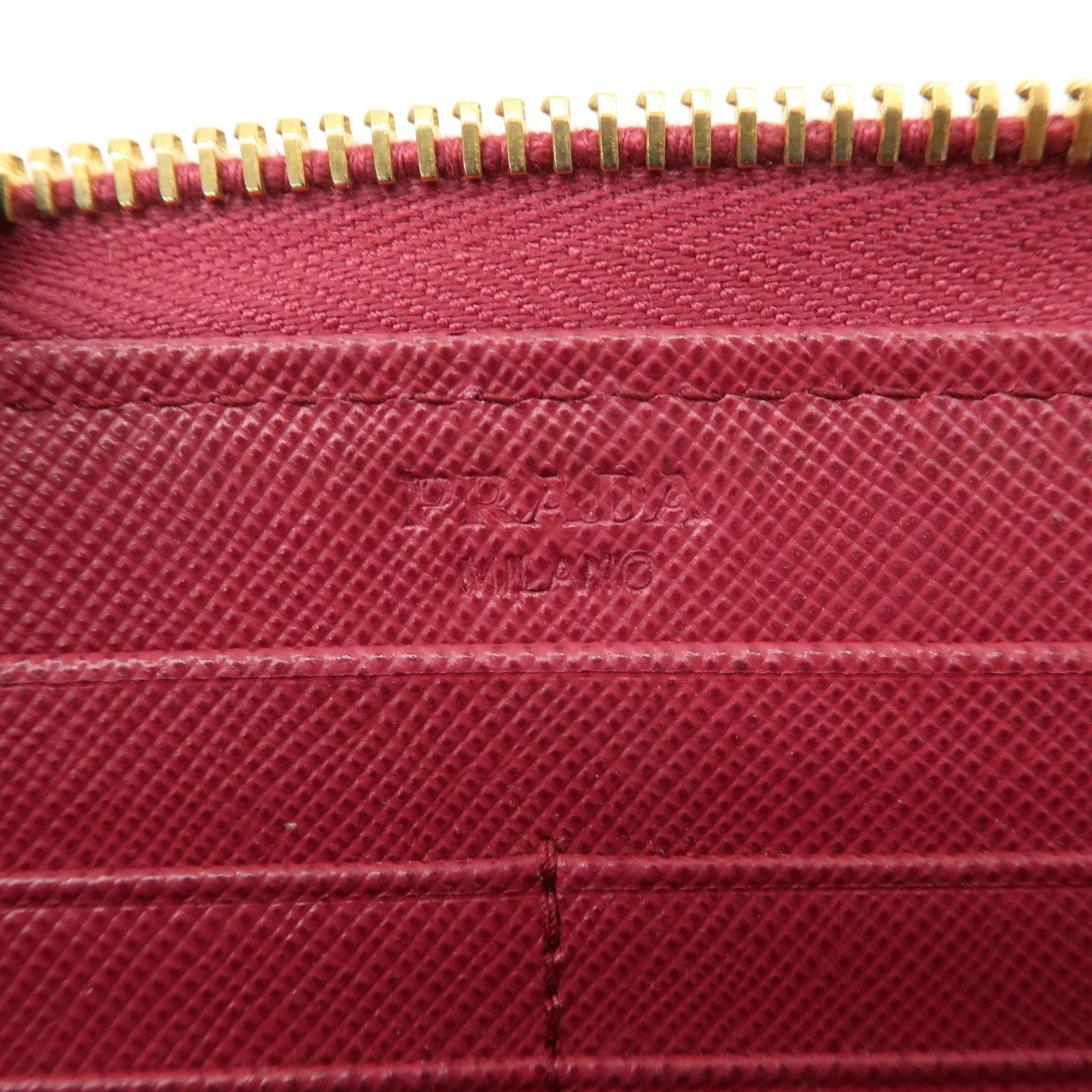 PRADA Logo Saffiano Leather Round Zipper Long Wallet Pink 1M0506 Used