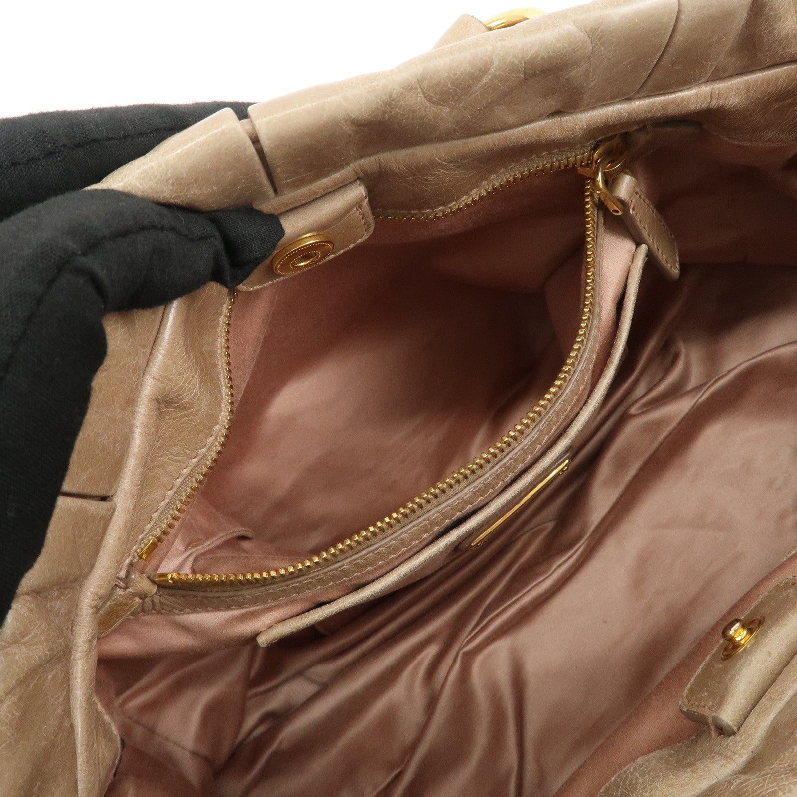 MIU MIU Leather 2Way Shoulder Bag Hand Bag Beige RT0383 Used