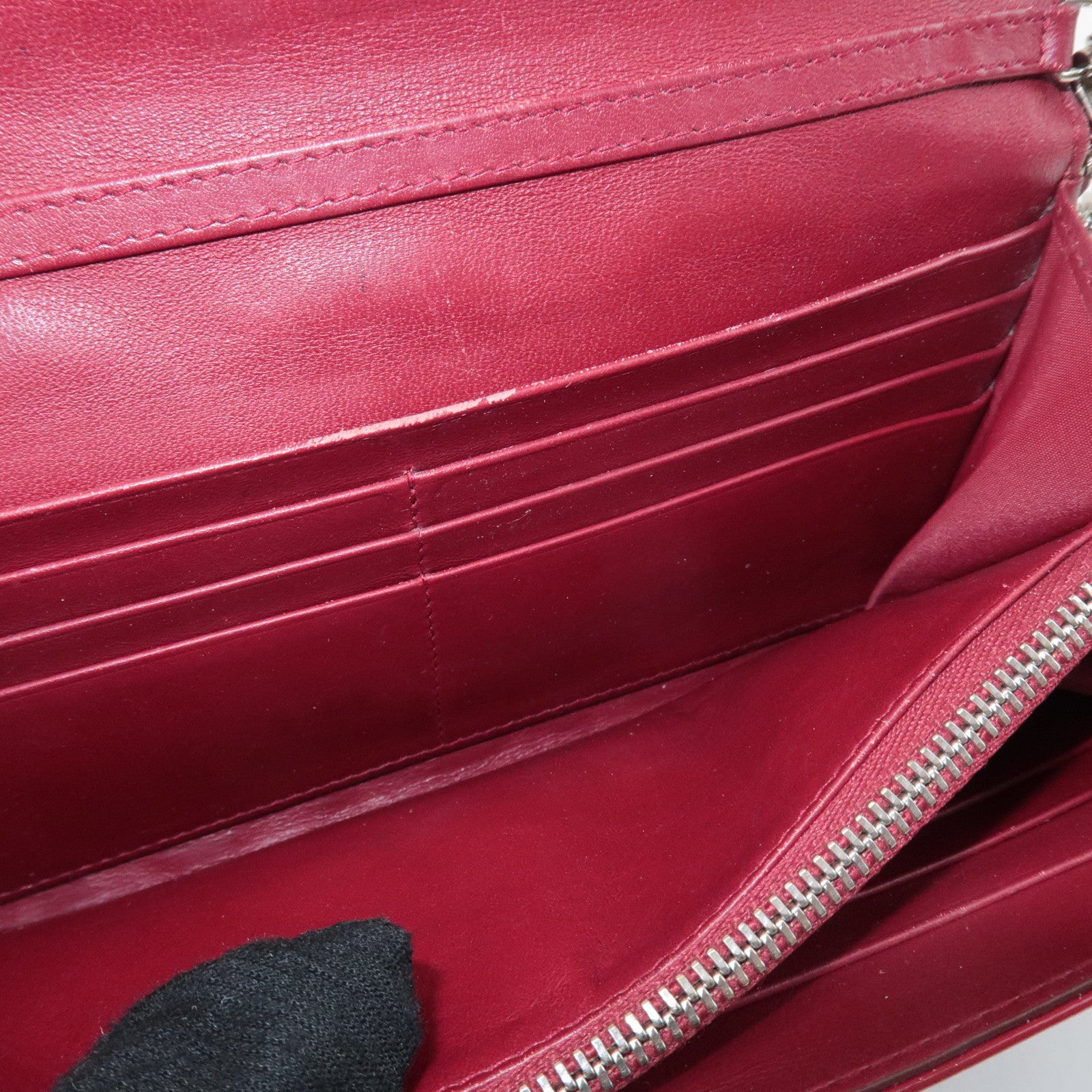 Christian Dior Lady Dior Cannage Patent Leather Chain Wallet Used