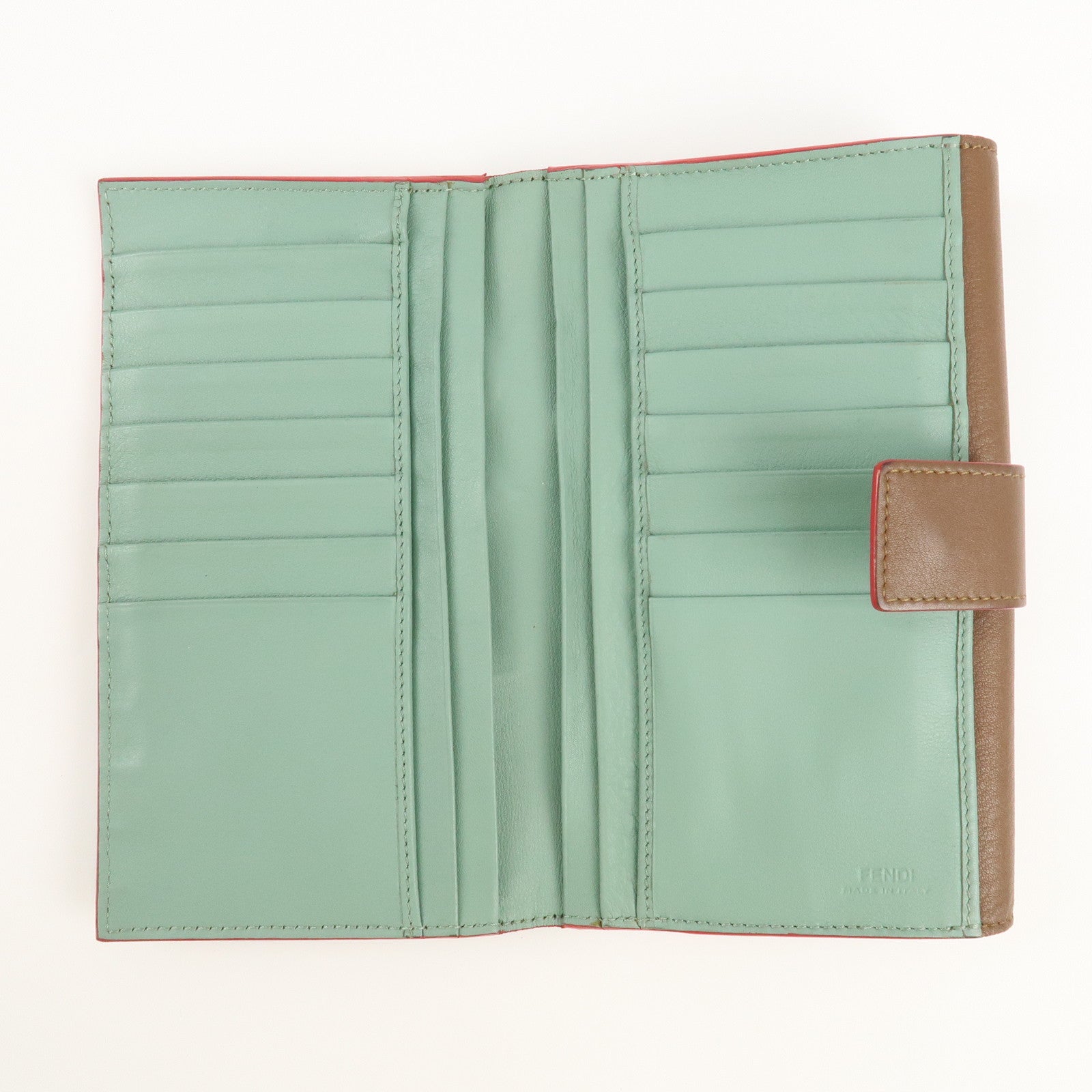 FENDI Leather Peekaboo Continental Wallet Brown 8M0308 Used