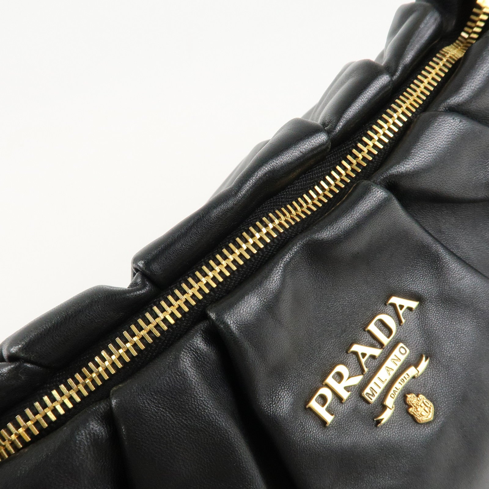 PRADA Leather Chain One-Shoulder Bag Black Gold Hardware Used