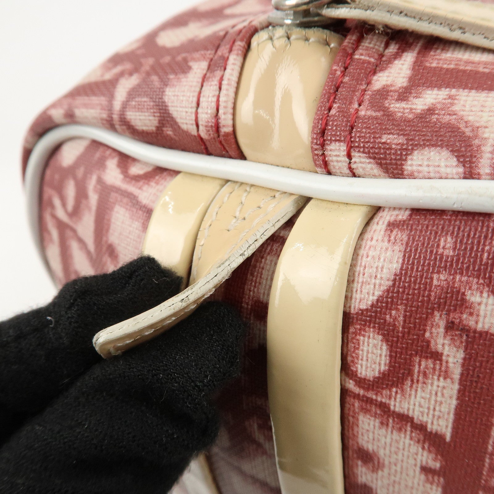 Christian Dior Trotter No.2 PVC Patent Leather Boston Bag Red Used