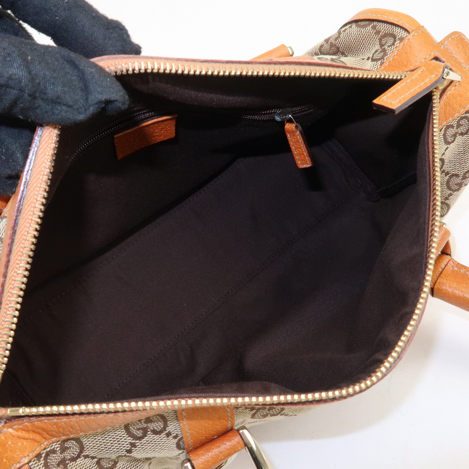 GUCCI Abbey GG Canvas Leather Mini Boston Bag Beige Orange 130942 Used