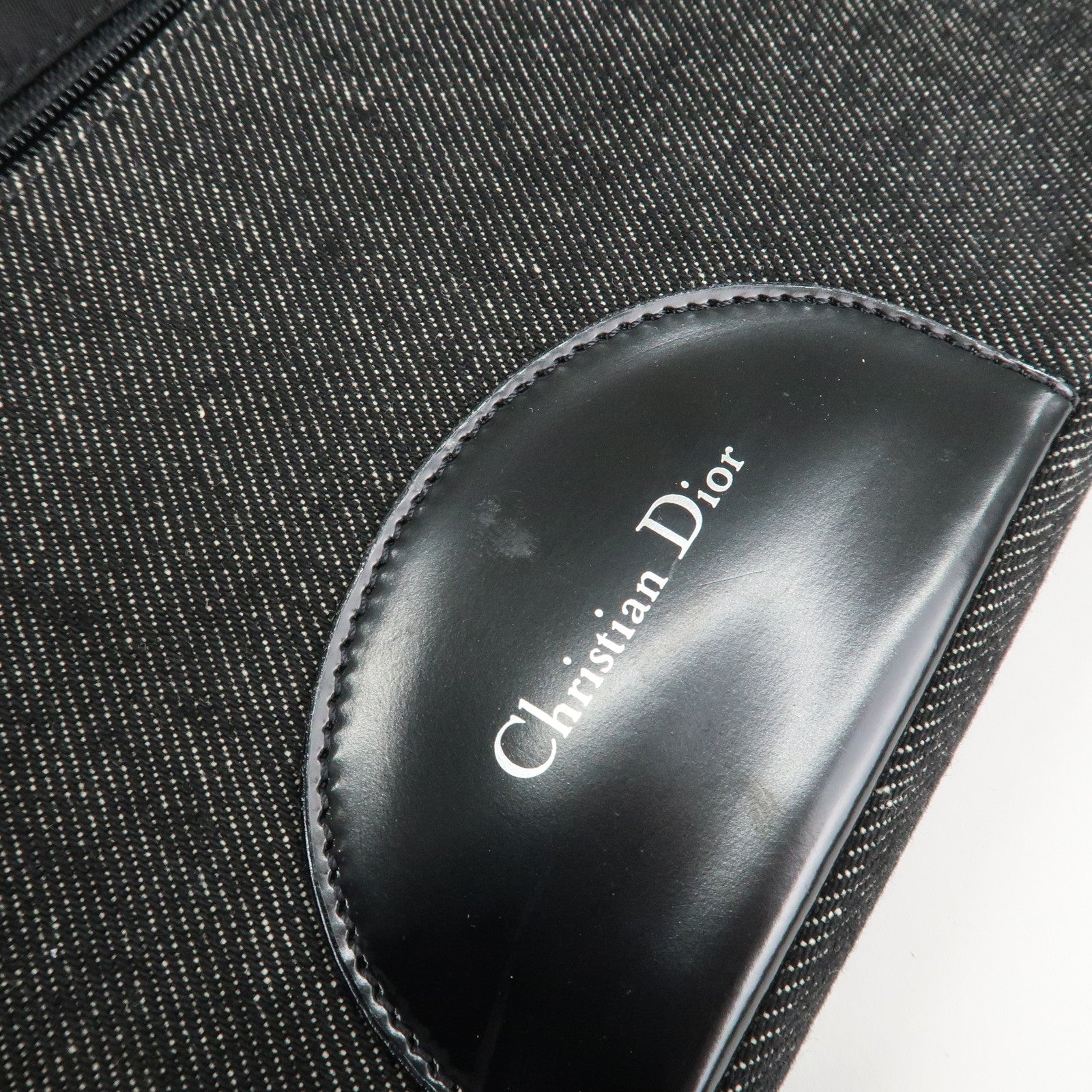 Christinan Dior Maris Pearl Canvas Leather Shoulder Bag Black Used