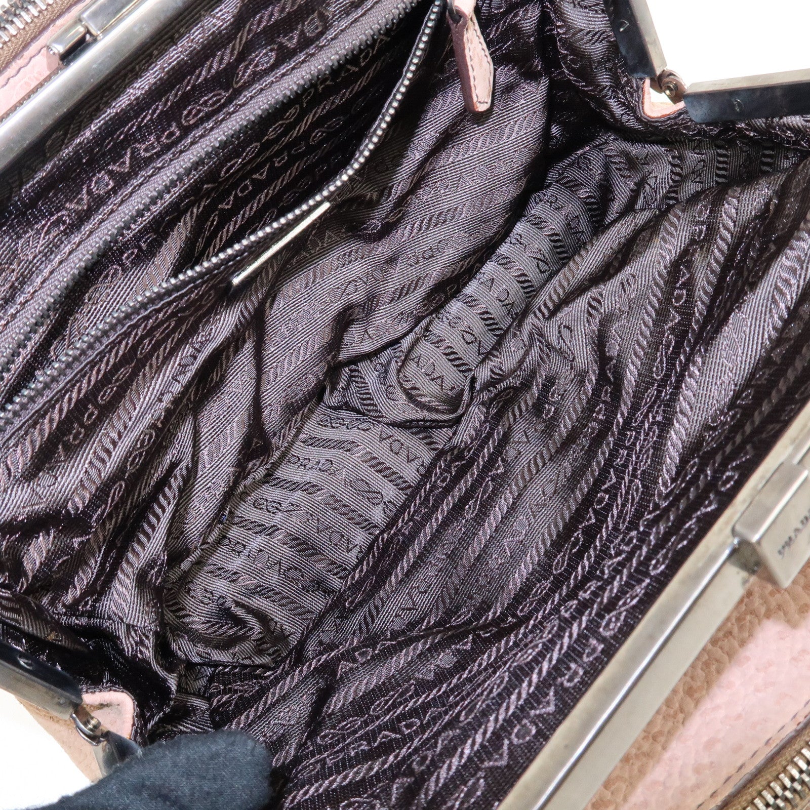 PRADA Logo Suede Clasp Tote Bag Hand Bag Beige BR1935 F/S Used