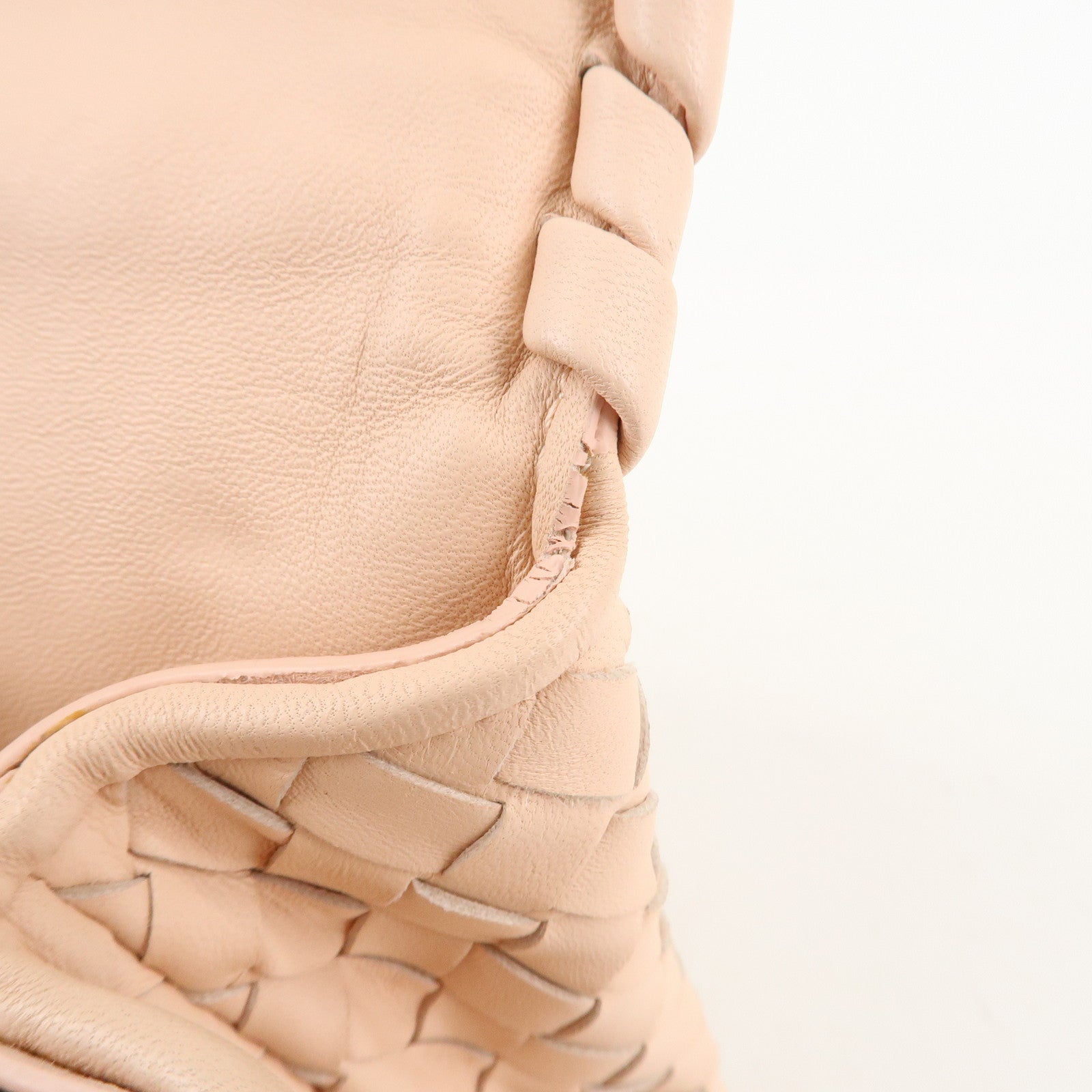 BOTTEGA VENETA Intrecciato Leather Chain Shoulder Bag Pink Beige Used