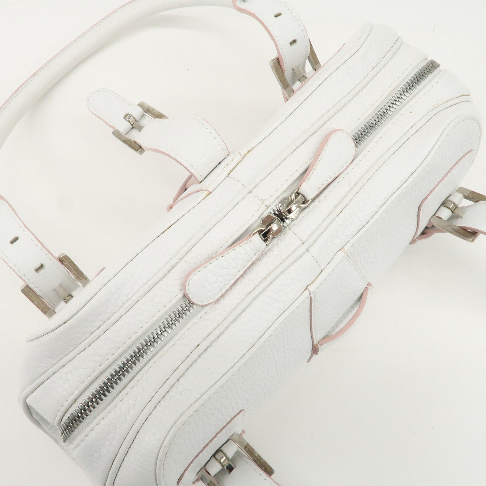 LOEWE Leather Senda Boston Bag Hand Bag White Used