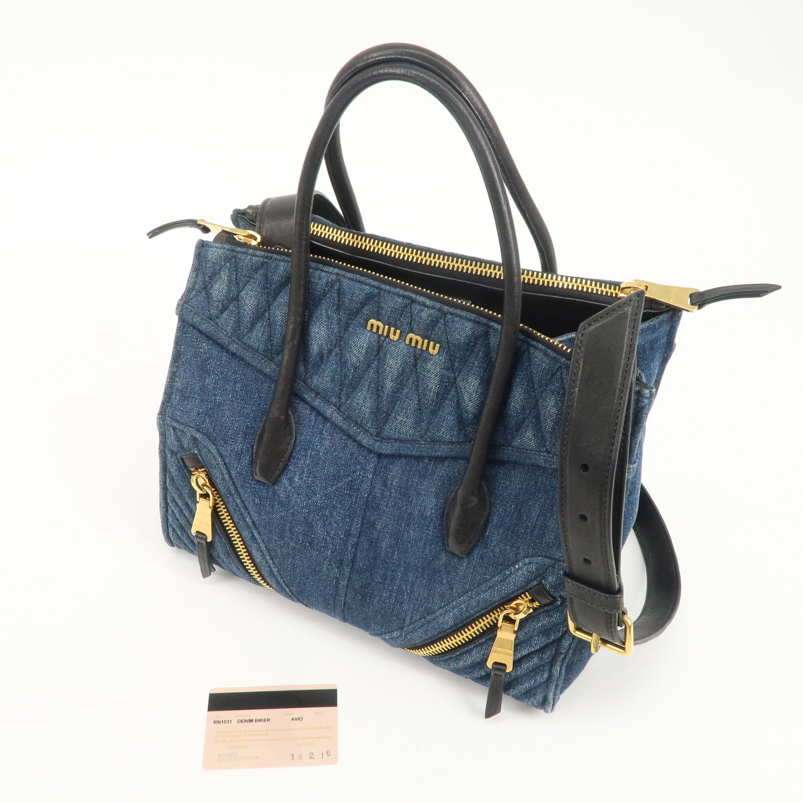 MIU MIU Denim Leather Biker 2WAY Bag Blue Black RN1031 Used