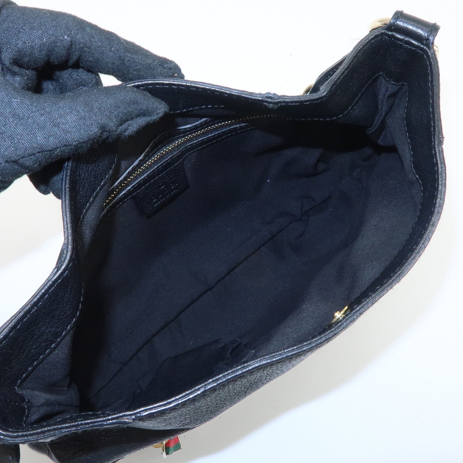 GUCCI Sherry Leather Chain Shoulder Bag Hand Bag Black 153011 Used