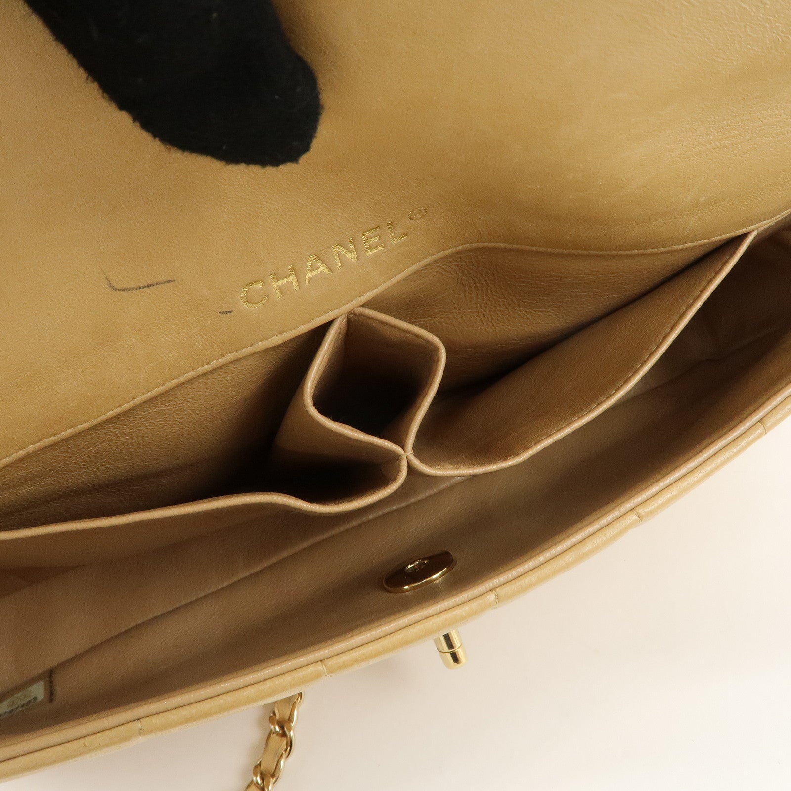 CHANEL Chocolate Bar Lamb Skin Chain Shoulder Bag Beige A15316 Used