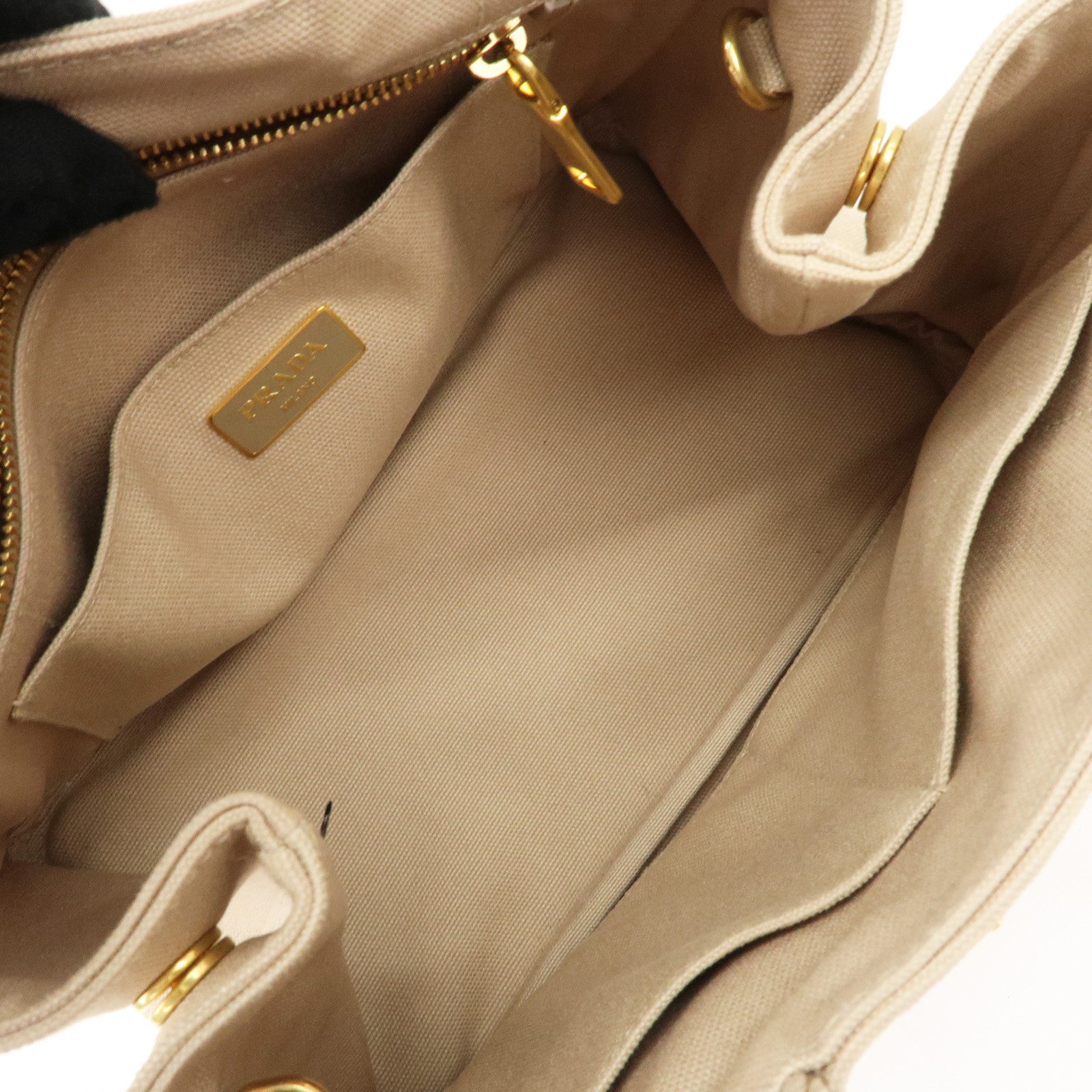 PRADA Hibiscus Canapa Mini Canvas Leather 2Way Bag Beige 1BG439 Used