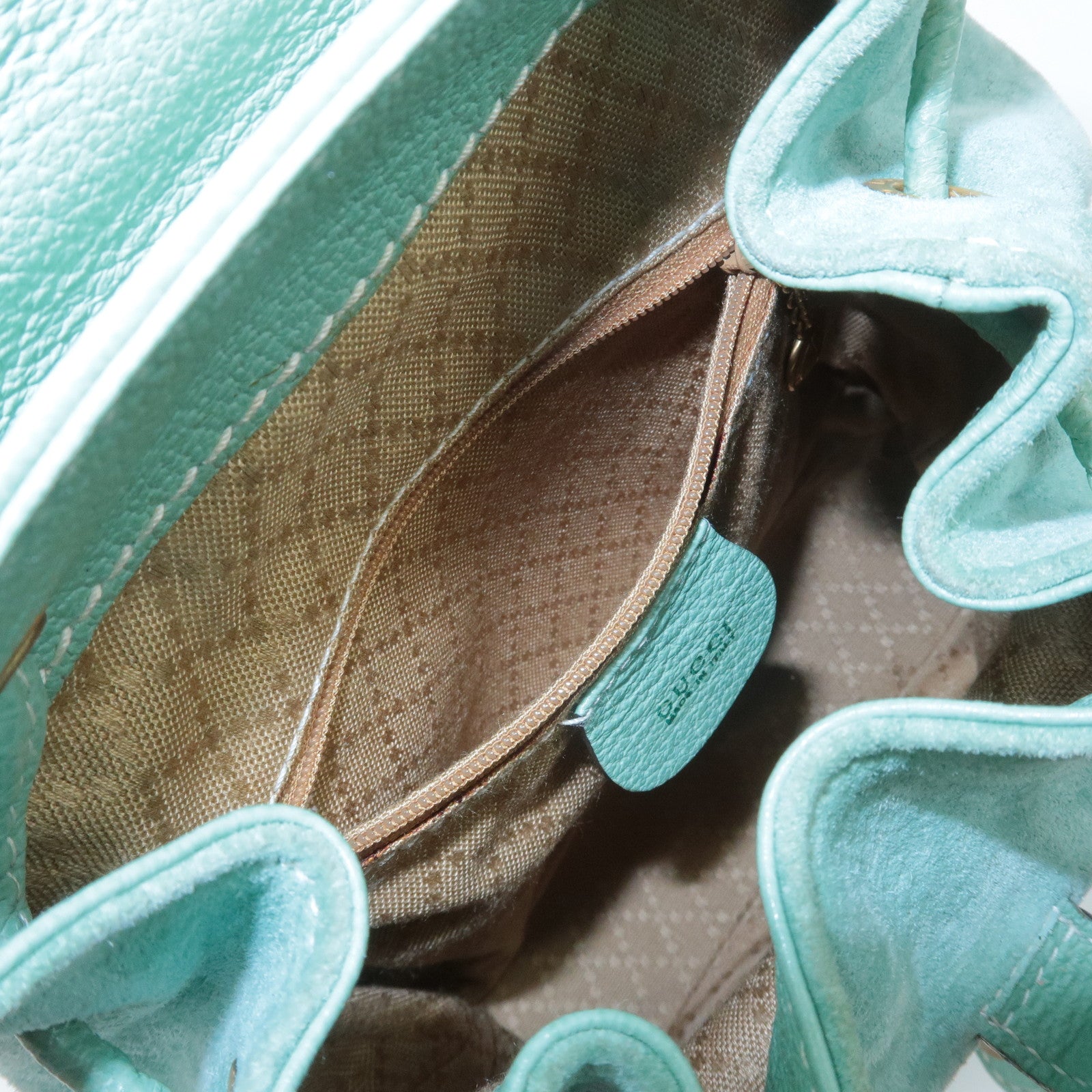 GUCCI Bamboo Suede Leather Mini Back Pack Green 003.2058.0030 Used