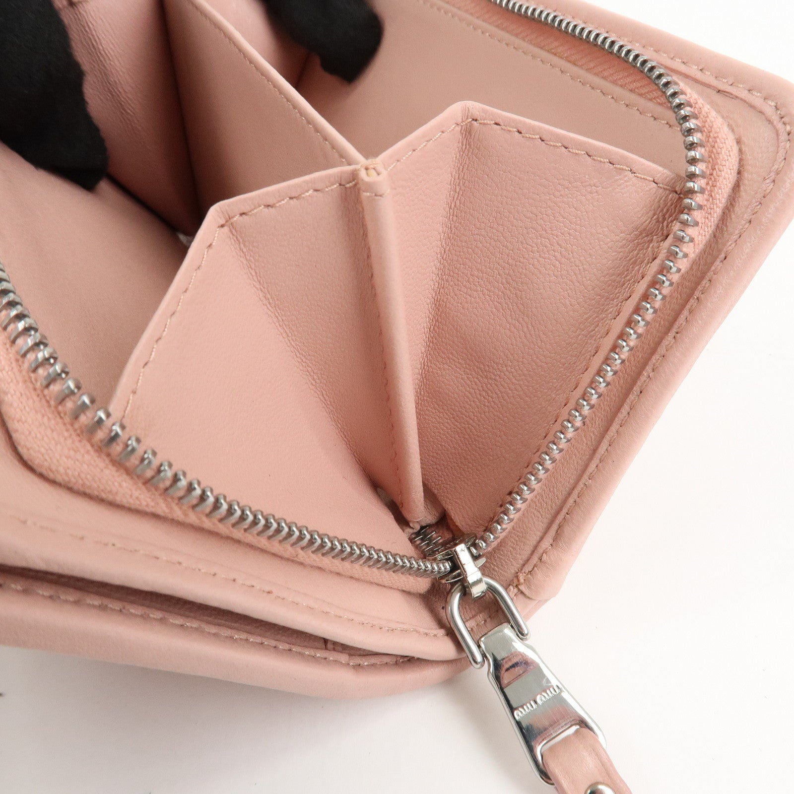 MIU MIU Matelasse Leather Tri-fold Wallet Pink Used