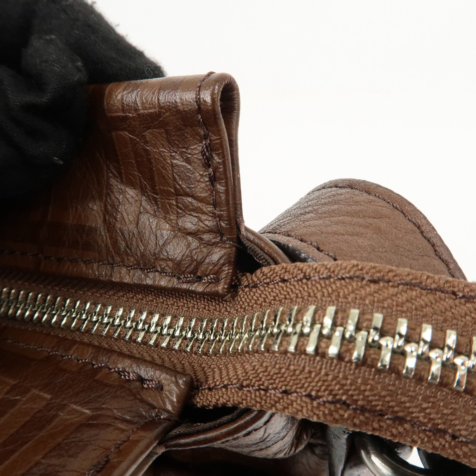 BURBERRY Leather Shoulder Bag Brown Silver Hardware Used