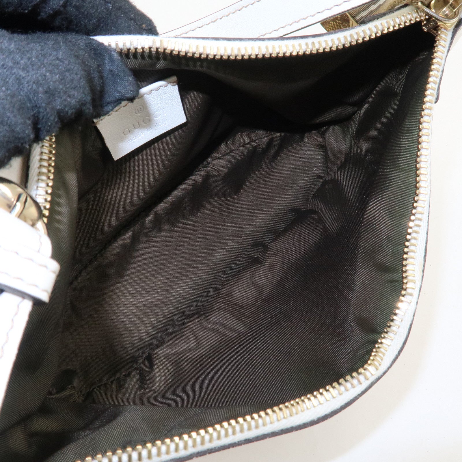 GUCCI GG Canvas Leather Shoulder Bag Hand Bag Beige White 224093 Used