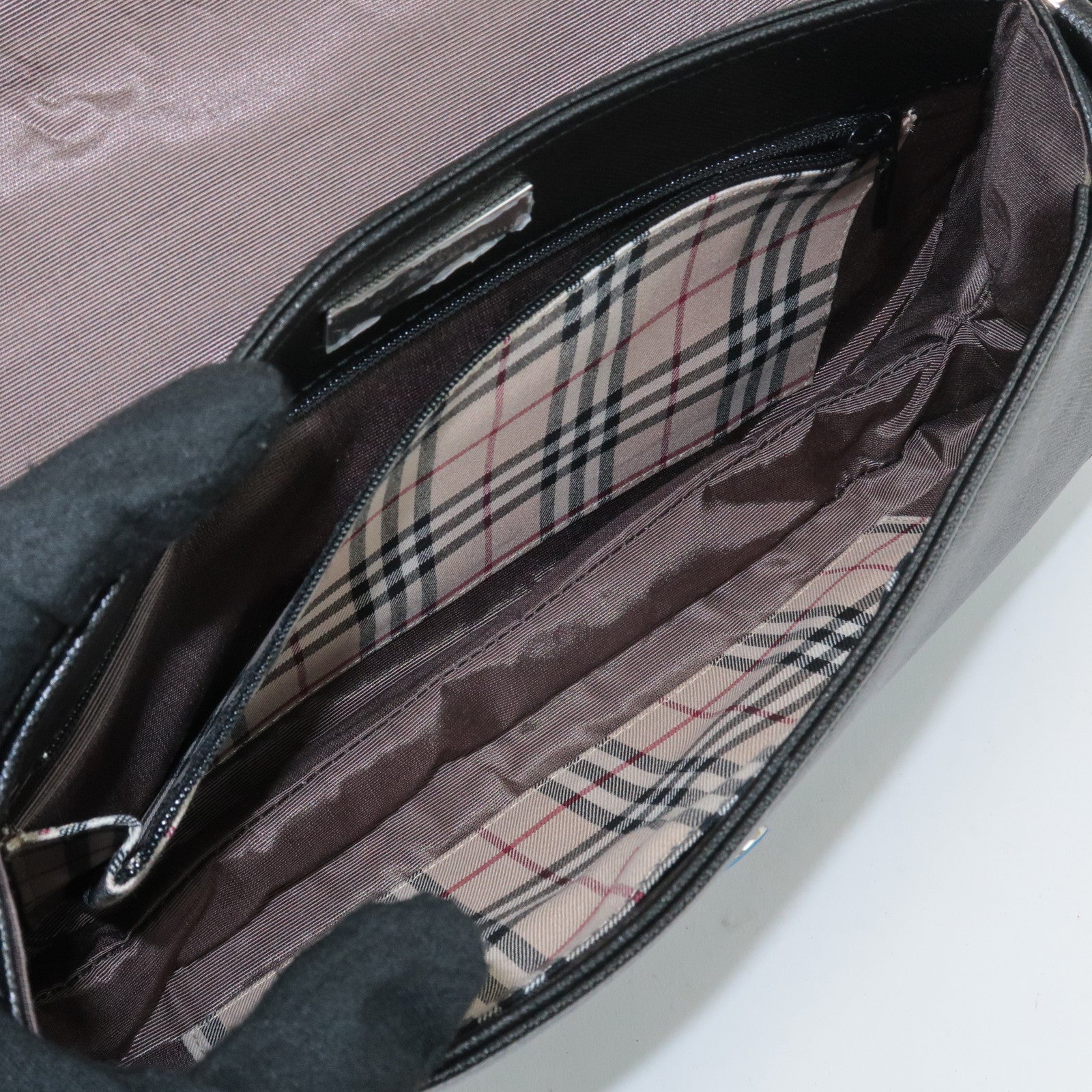 BURBERRY Leather Shoulder Bag Hand Bag Black Silver Hardware Used