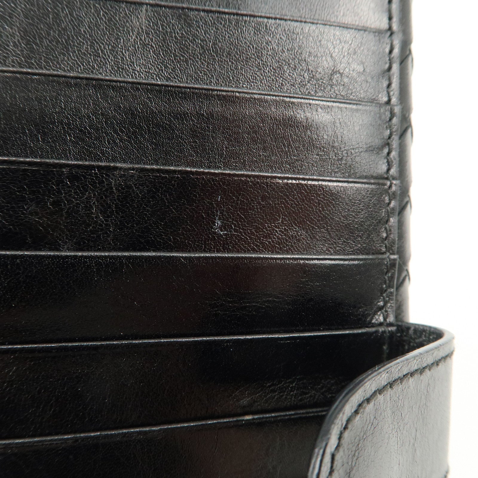 BOTTEGA VENETA Intrecciato Leather W Hook Bifold Wallet Black Used