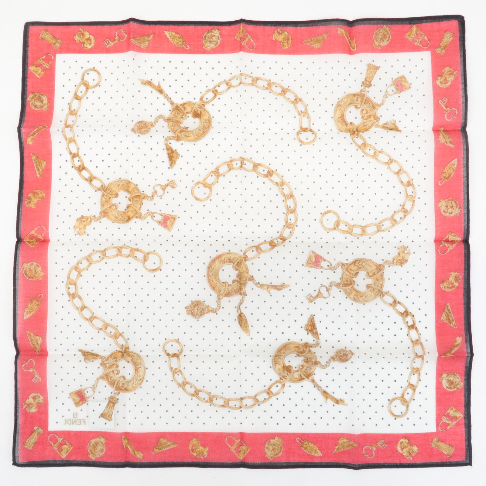 FENDI Set of 5 Cotton 100% Handkerchief Pink Navy Red White Used