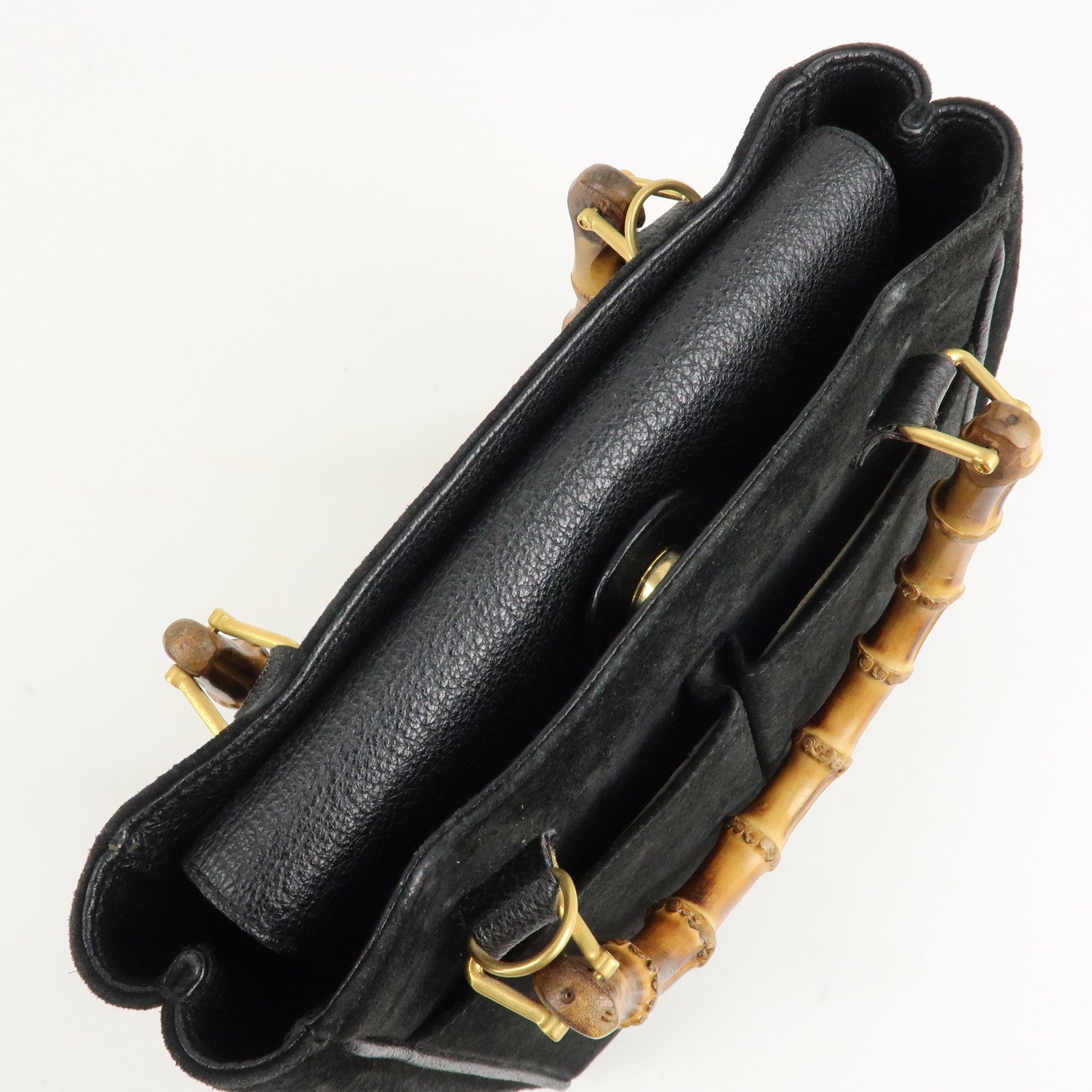 GUCCI Bamboo Suede Leather Hand Bag Black 000.122.0316 Used