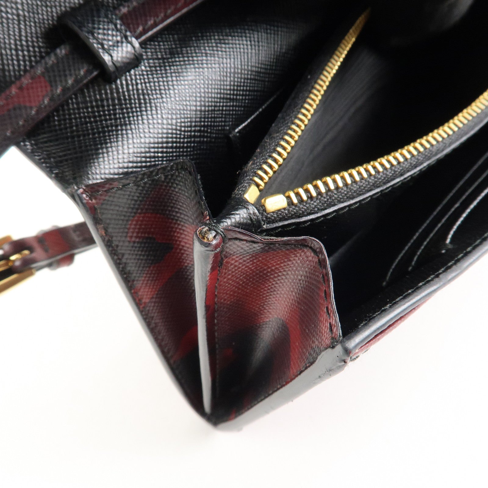 PRADA Saffiano Leather Shoulder Long Wallet Camouflage 1M1437 Used