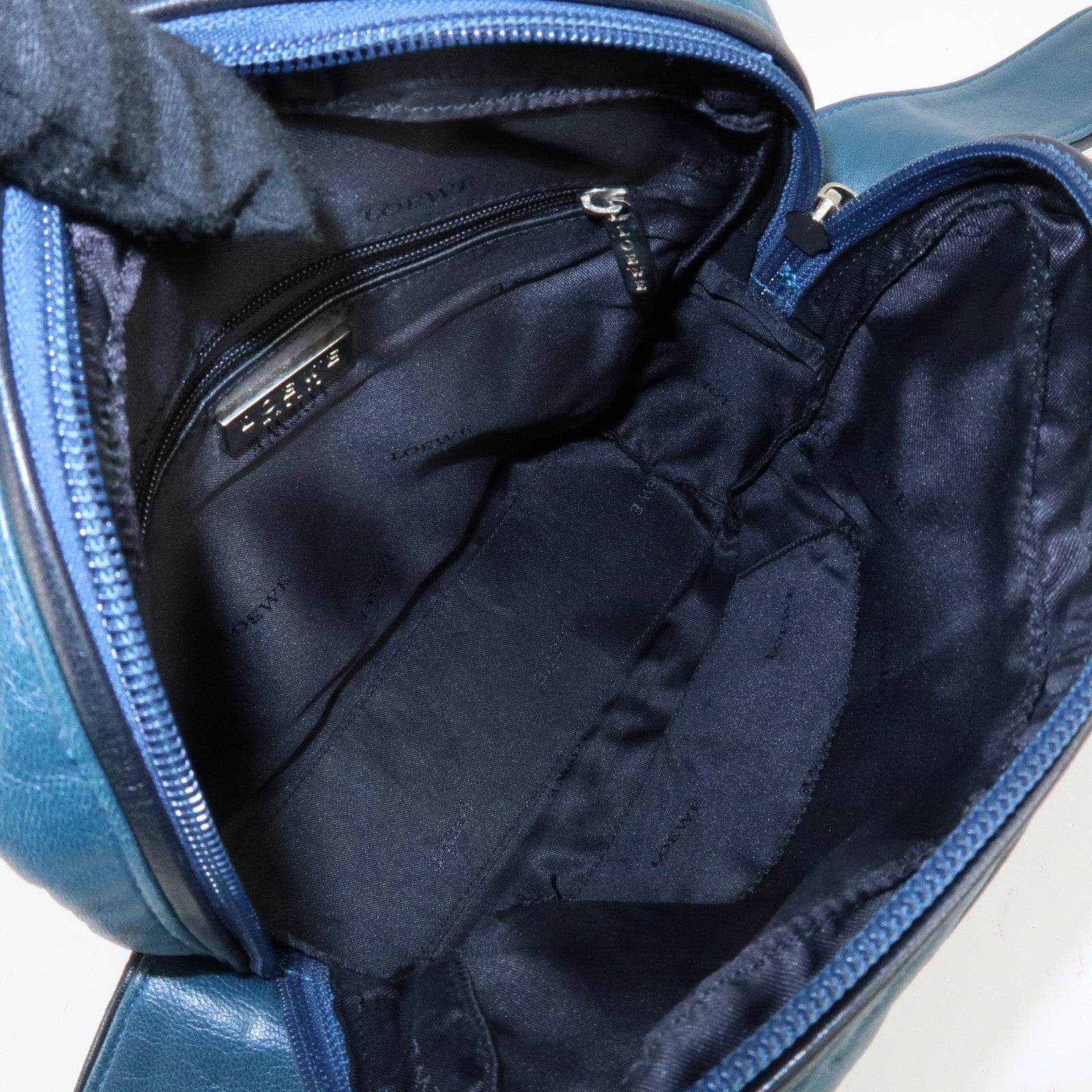 LOEWE Anagram Leather Shoulder Bag Blue Used